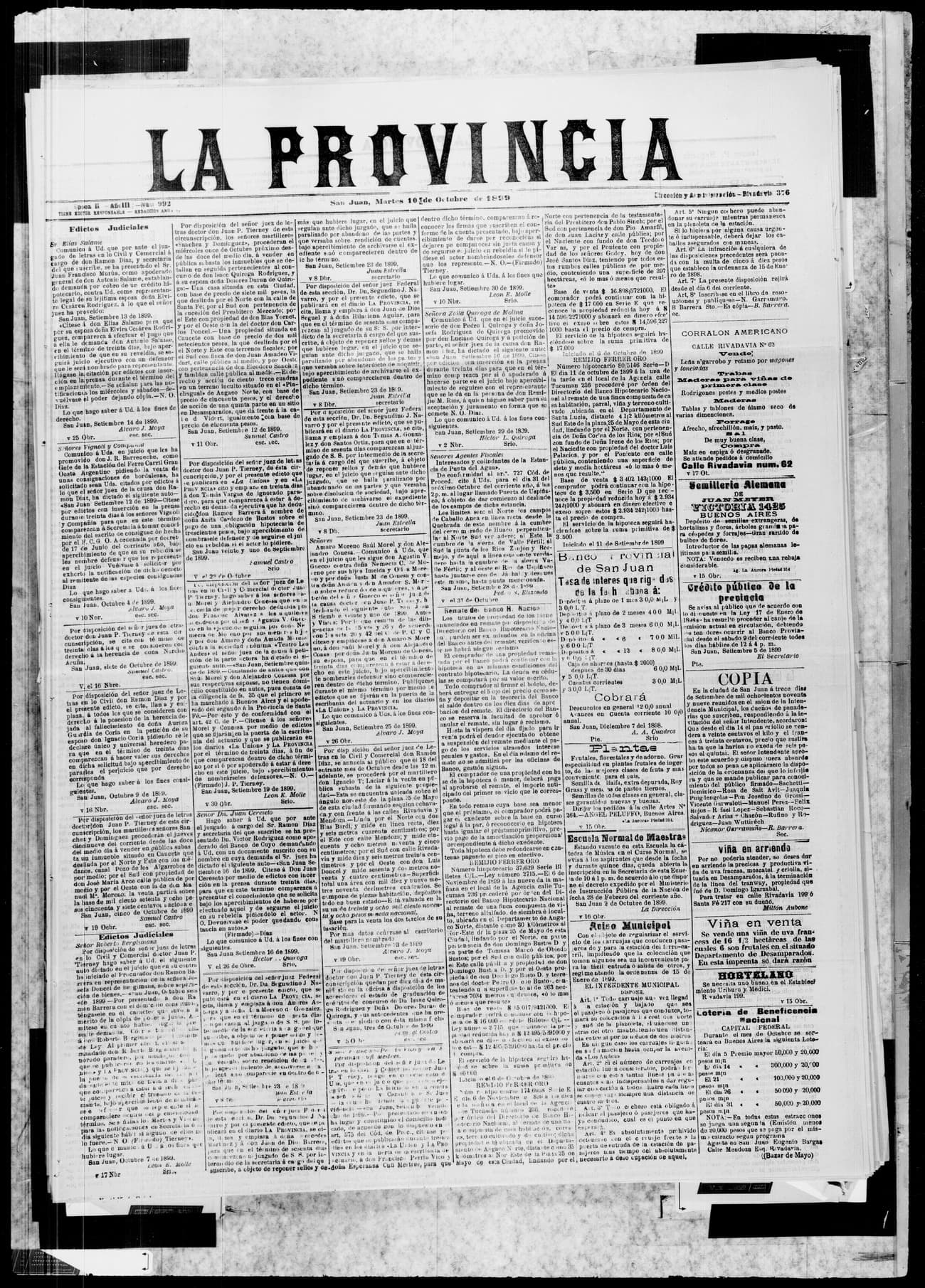 Portada · 10 de Octubre de 1899