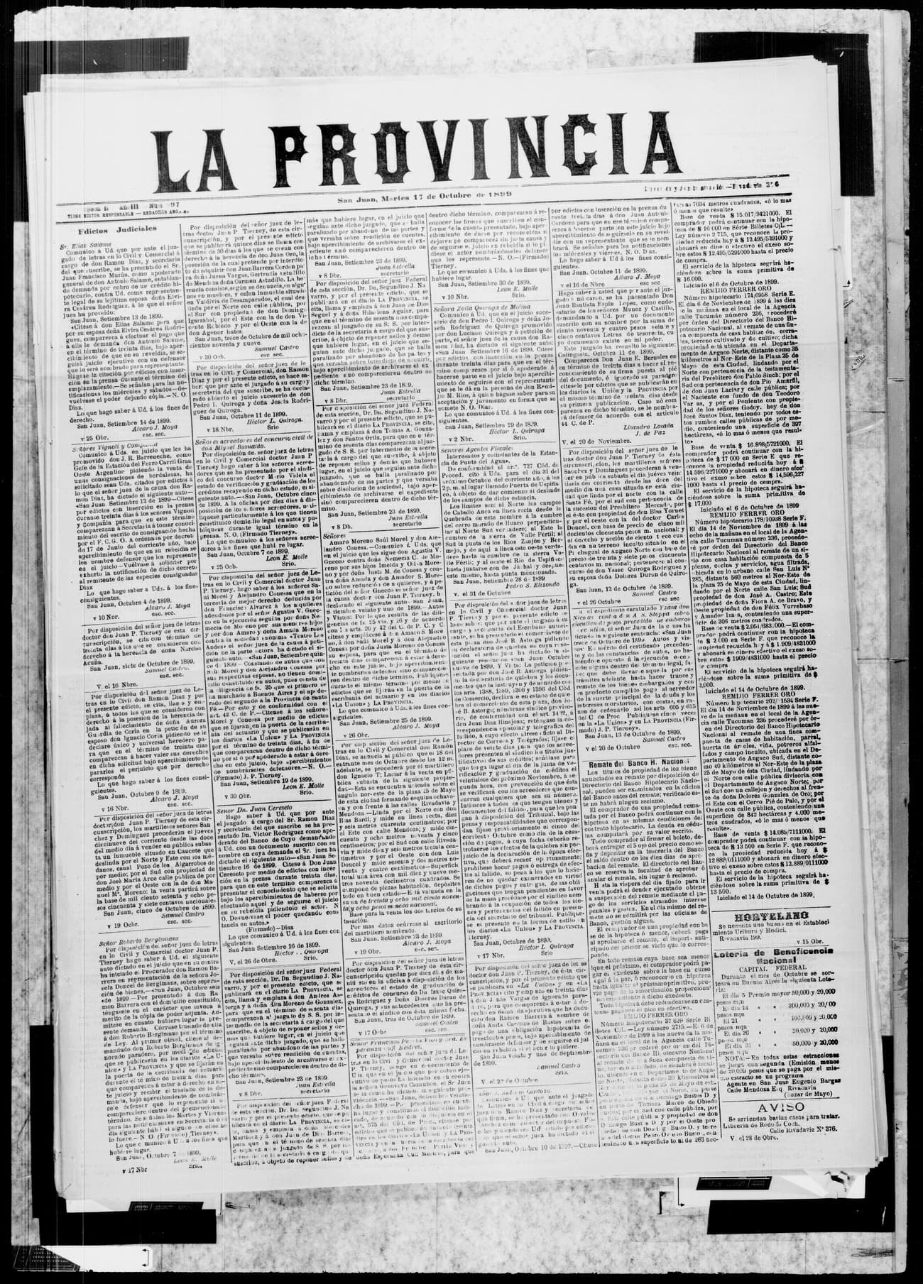 Portada · 17 de Octubre de 1899