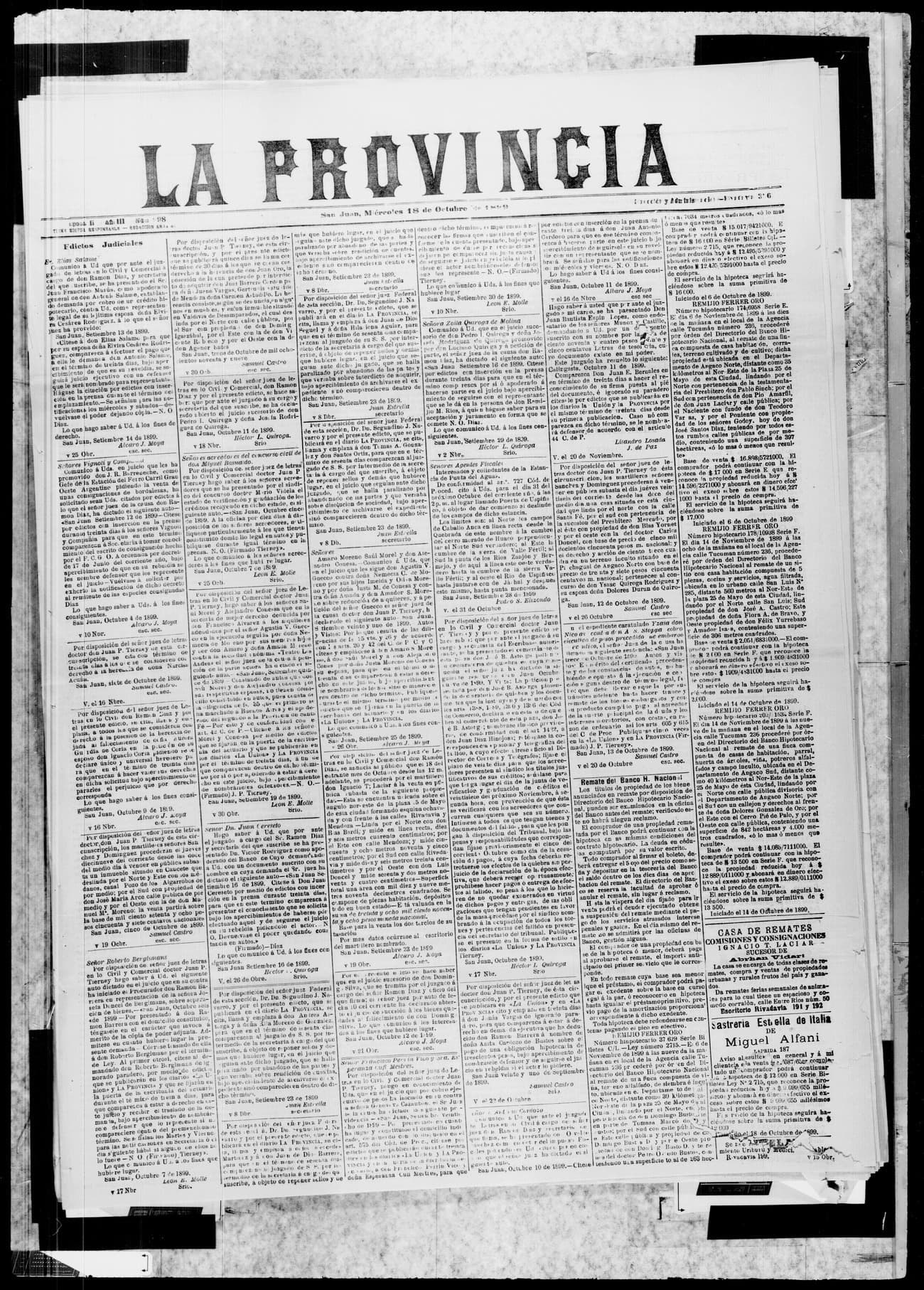 Portada · 18 de Octubre de 1899