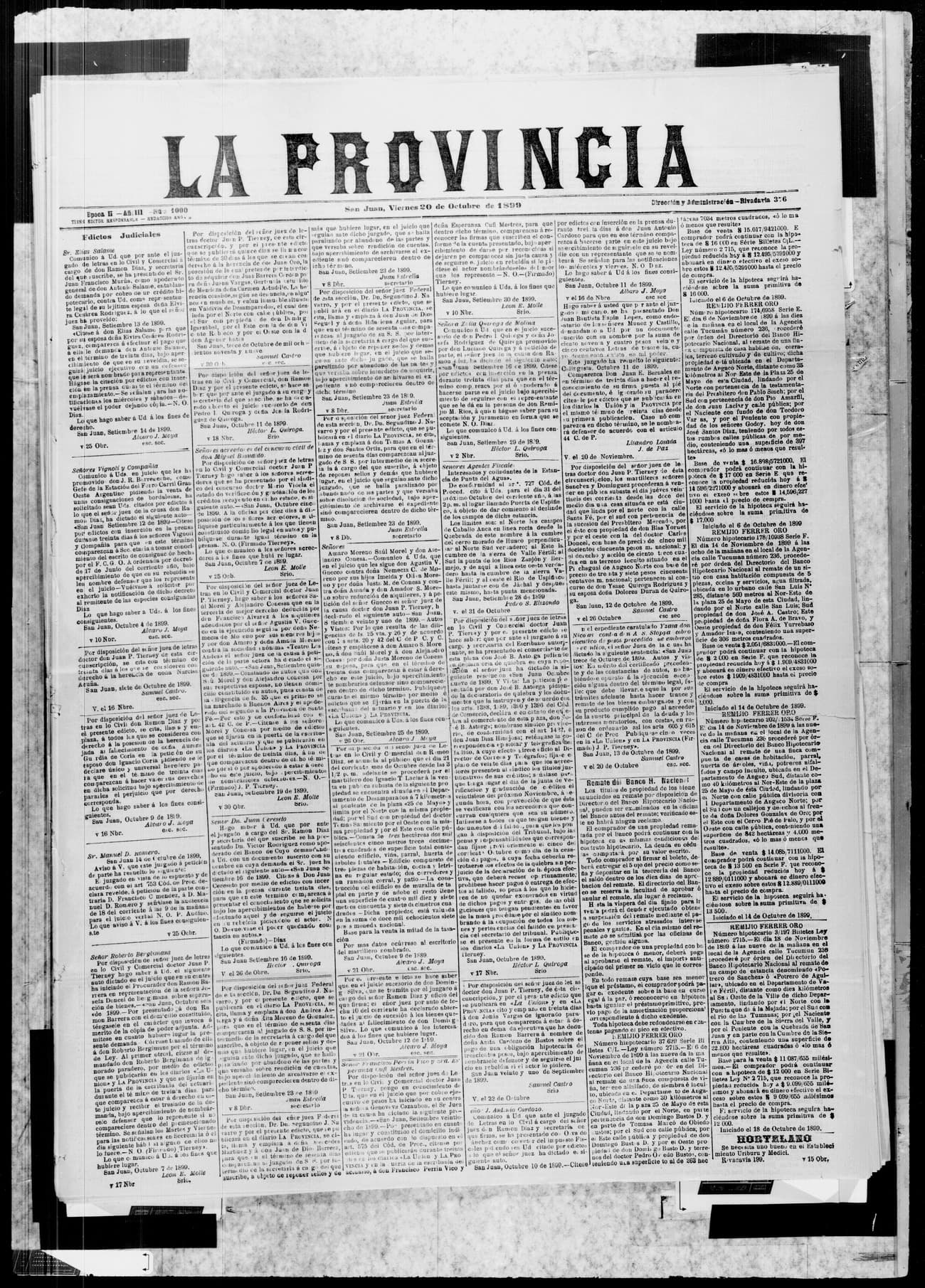 Portada · 20 de Octubre de 1899