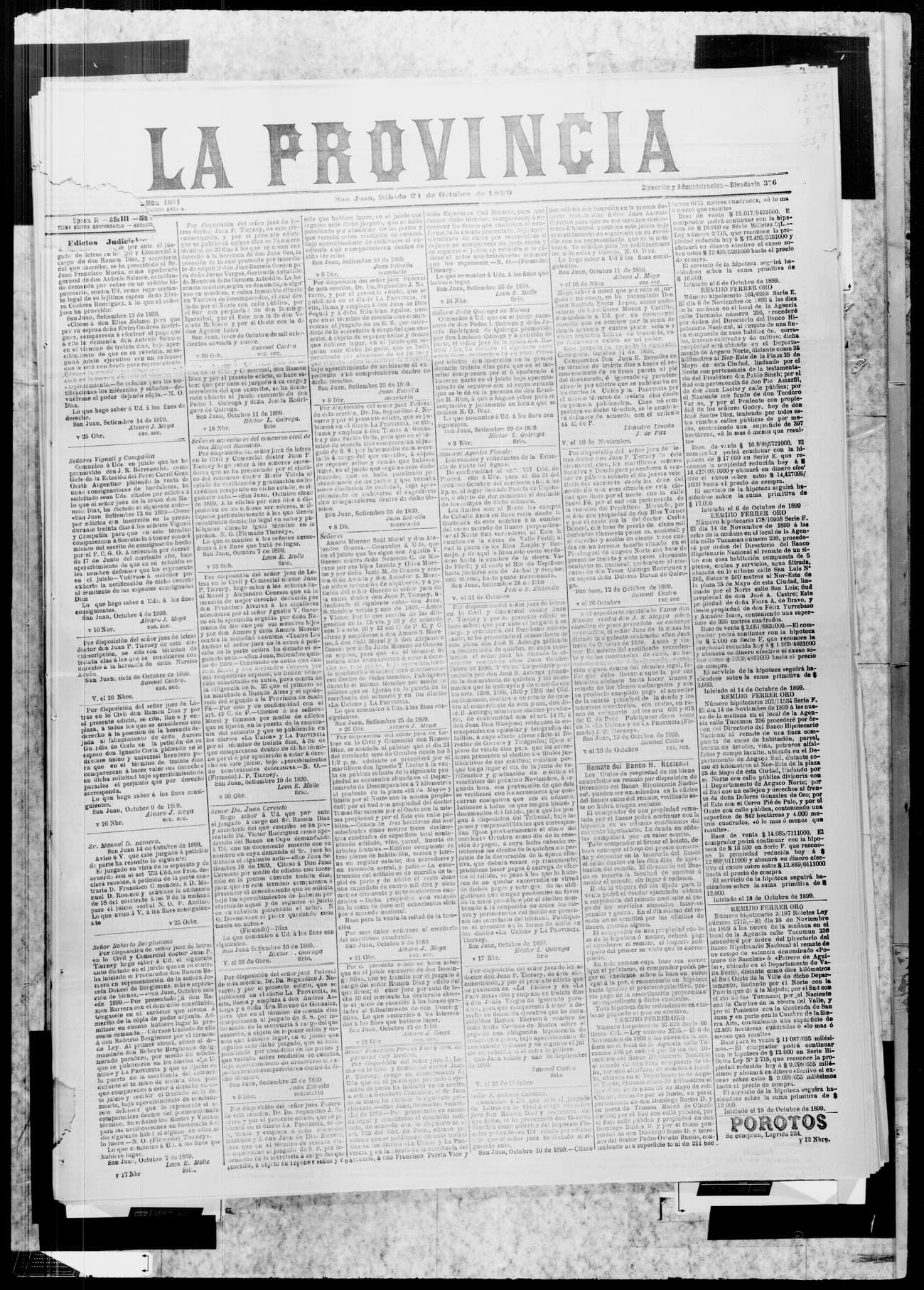 Portada · 21 de Octubre de 1899