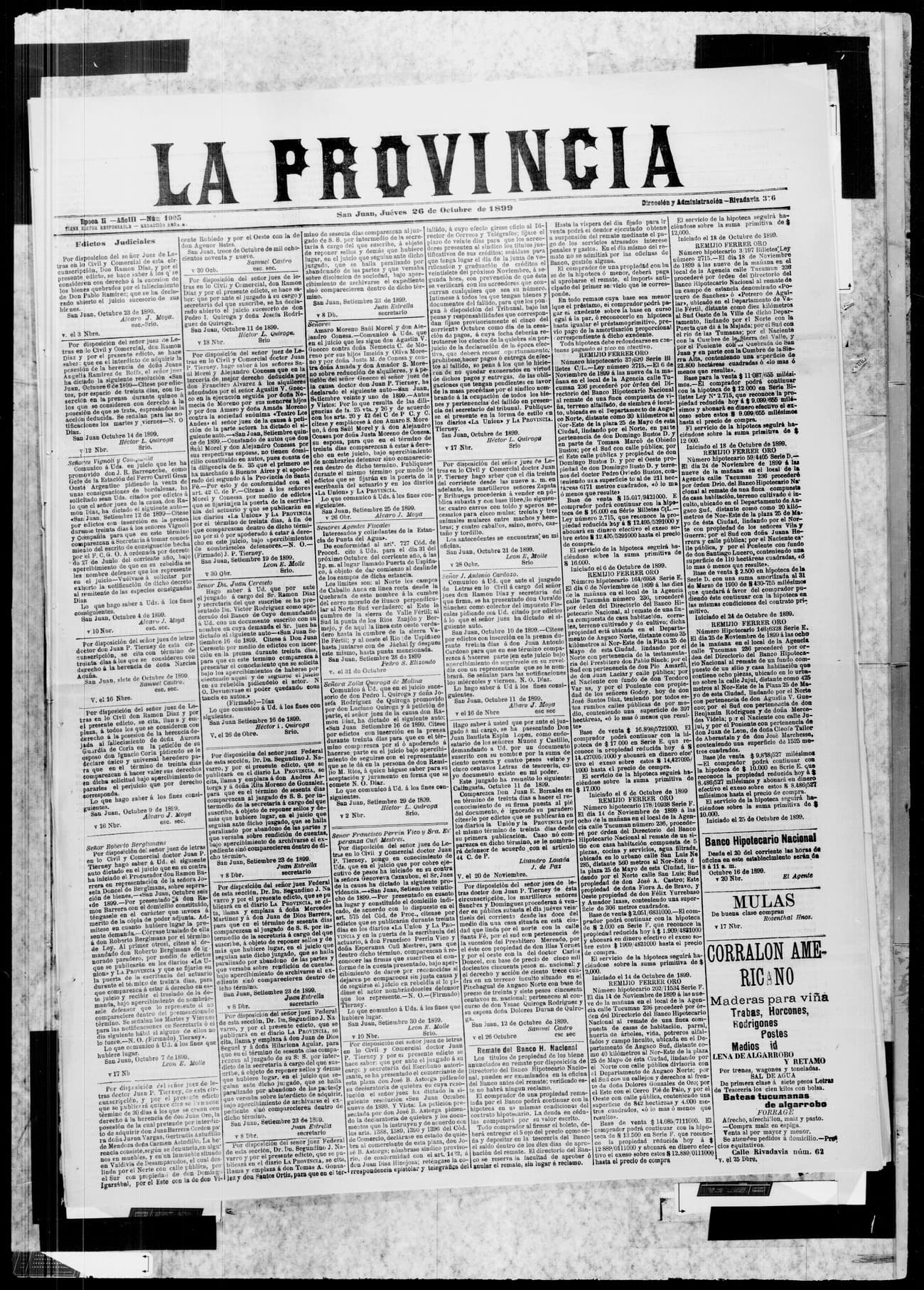 Portada · 26 de Octubre de 1899