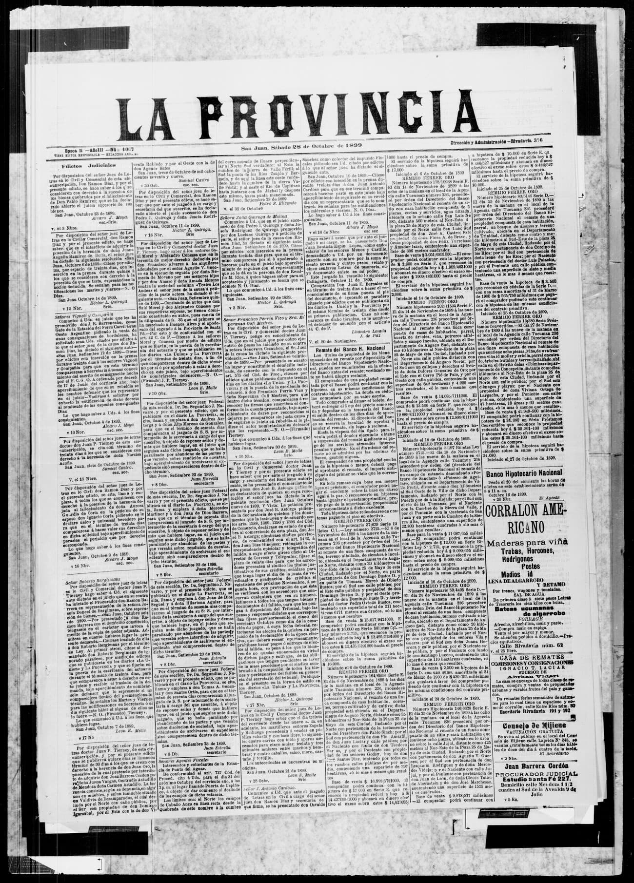 Portada · 28 de Octubre de 1899