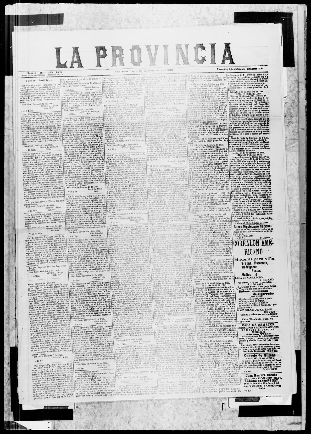 Portada · 30 de Octubre de 1899
