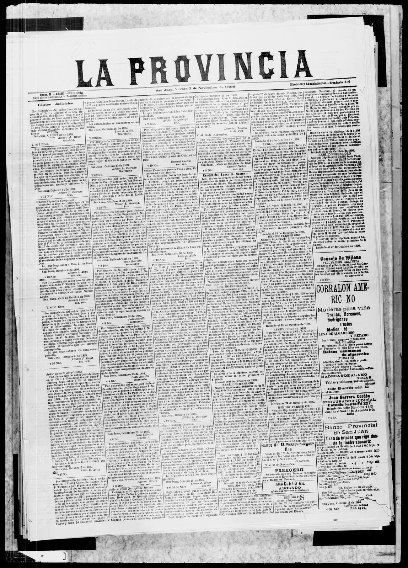 Portada · 3 de Noviembre de 1899