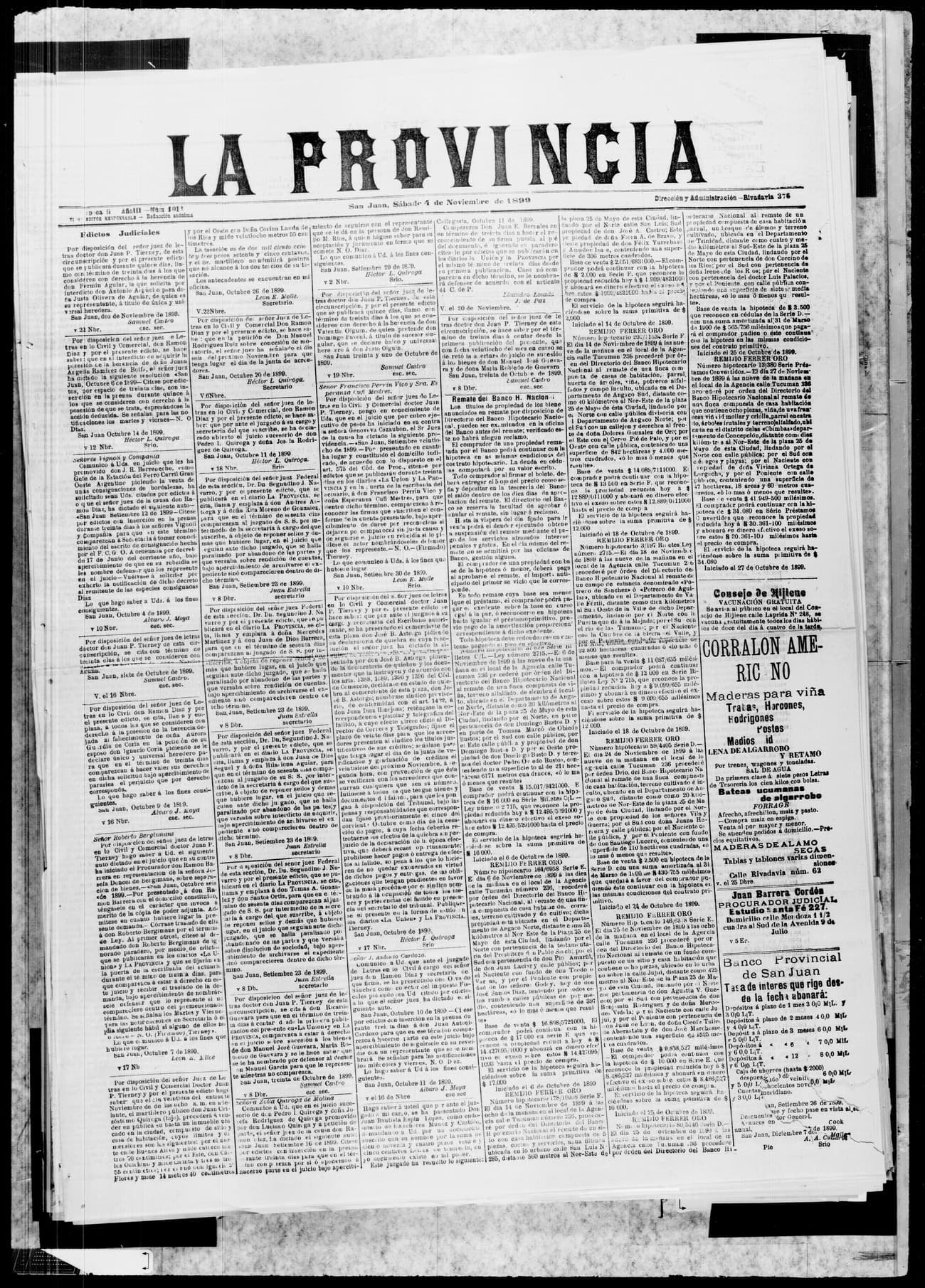 Portada · 4 de Noviembre de 1899