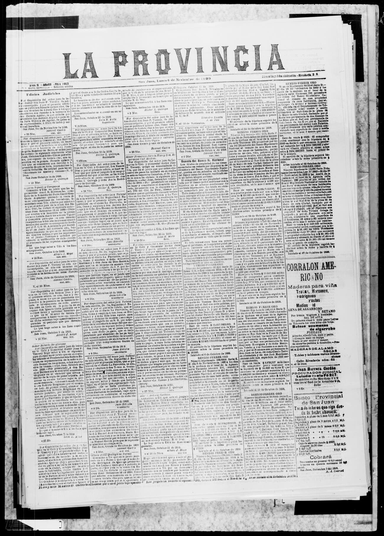 Portada · 6 de Noviembre de 1899