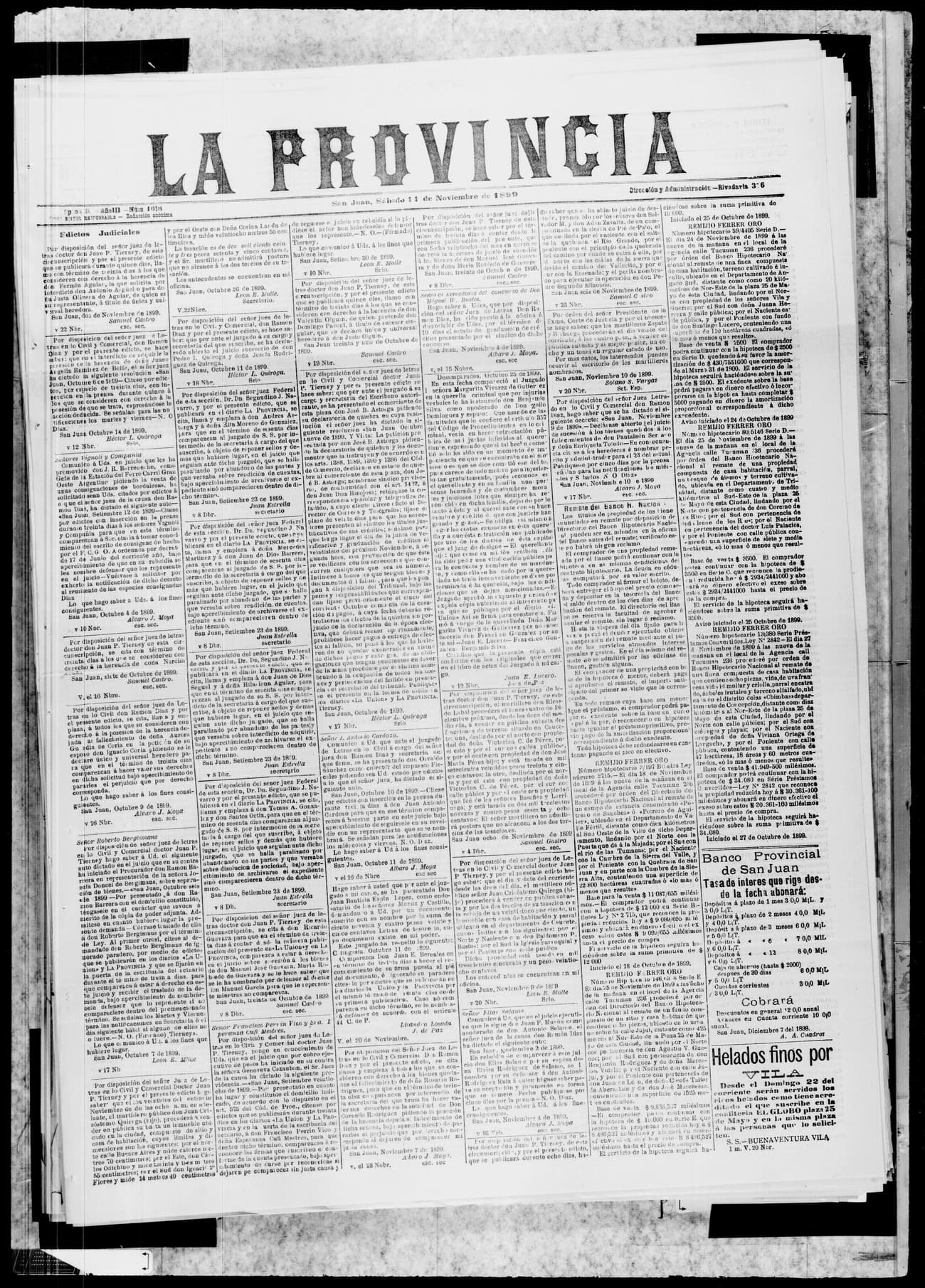 Portada · 11 de Noviembre de 1899