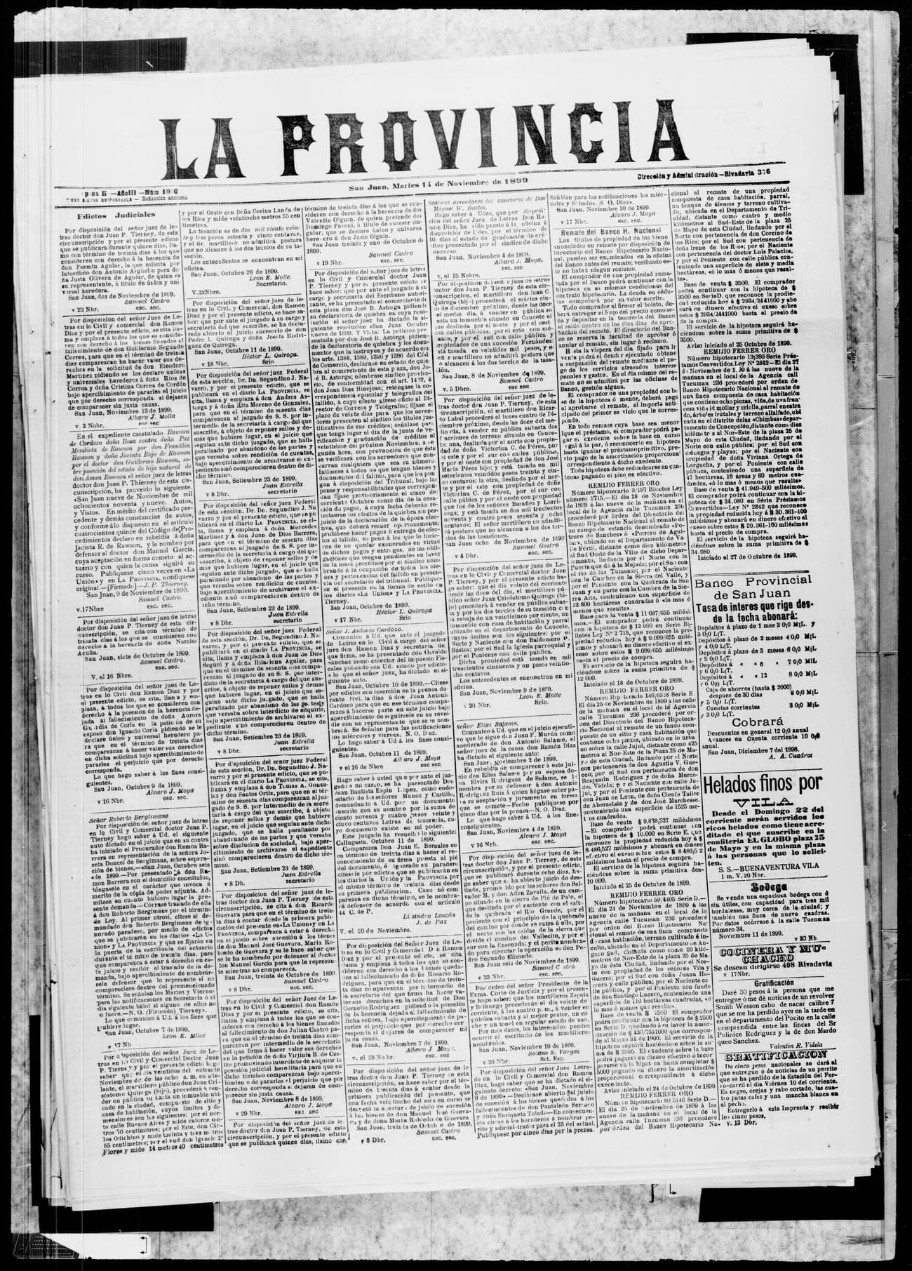 Portada · 14 de Noviembre de 1899