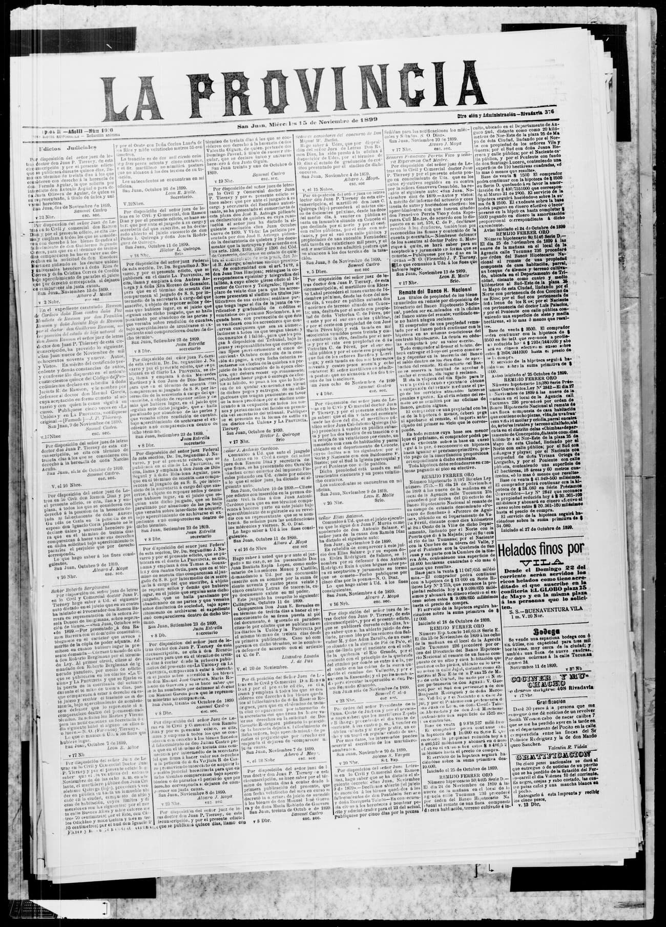 Portada · 15 de Noviembre de 1899