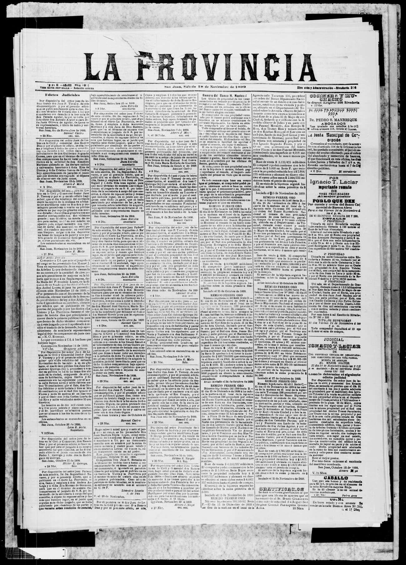 Portada · 18 de Noviembre de 1899