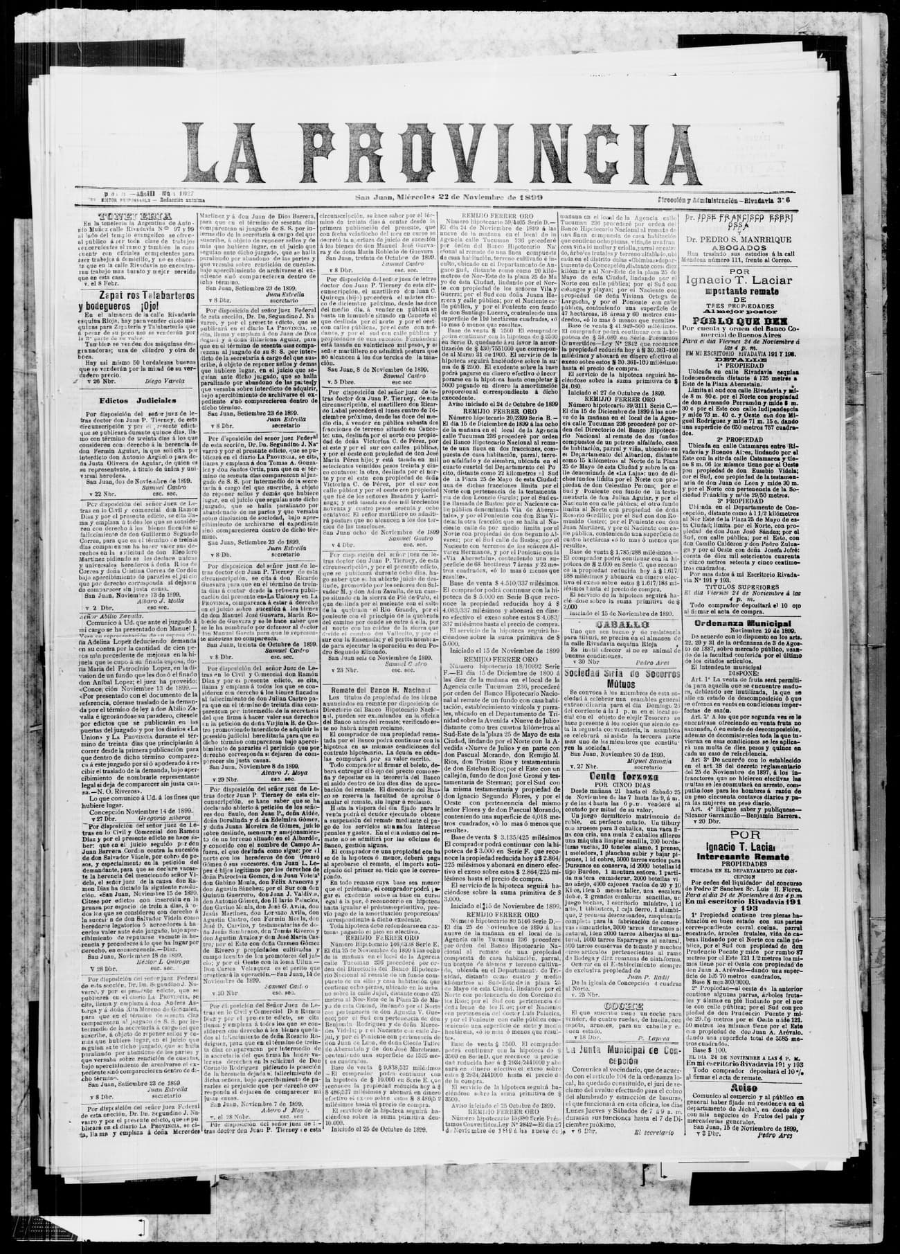 Portada · 22 de Noviembre de 1899