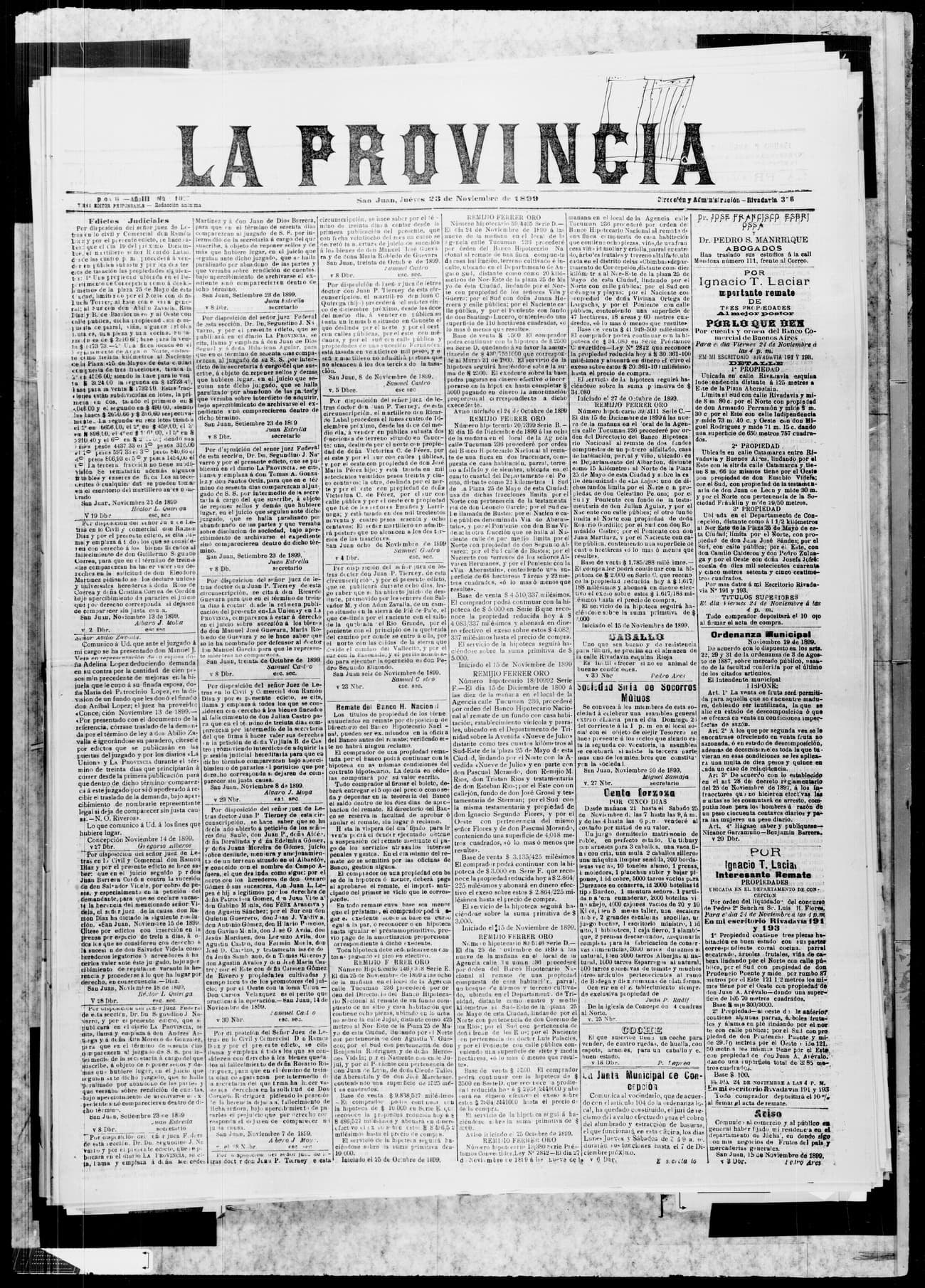 Portada · 23 de Noviembre de 1899