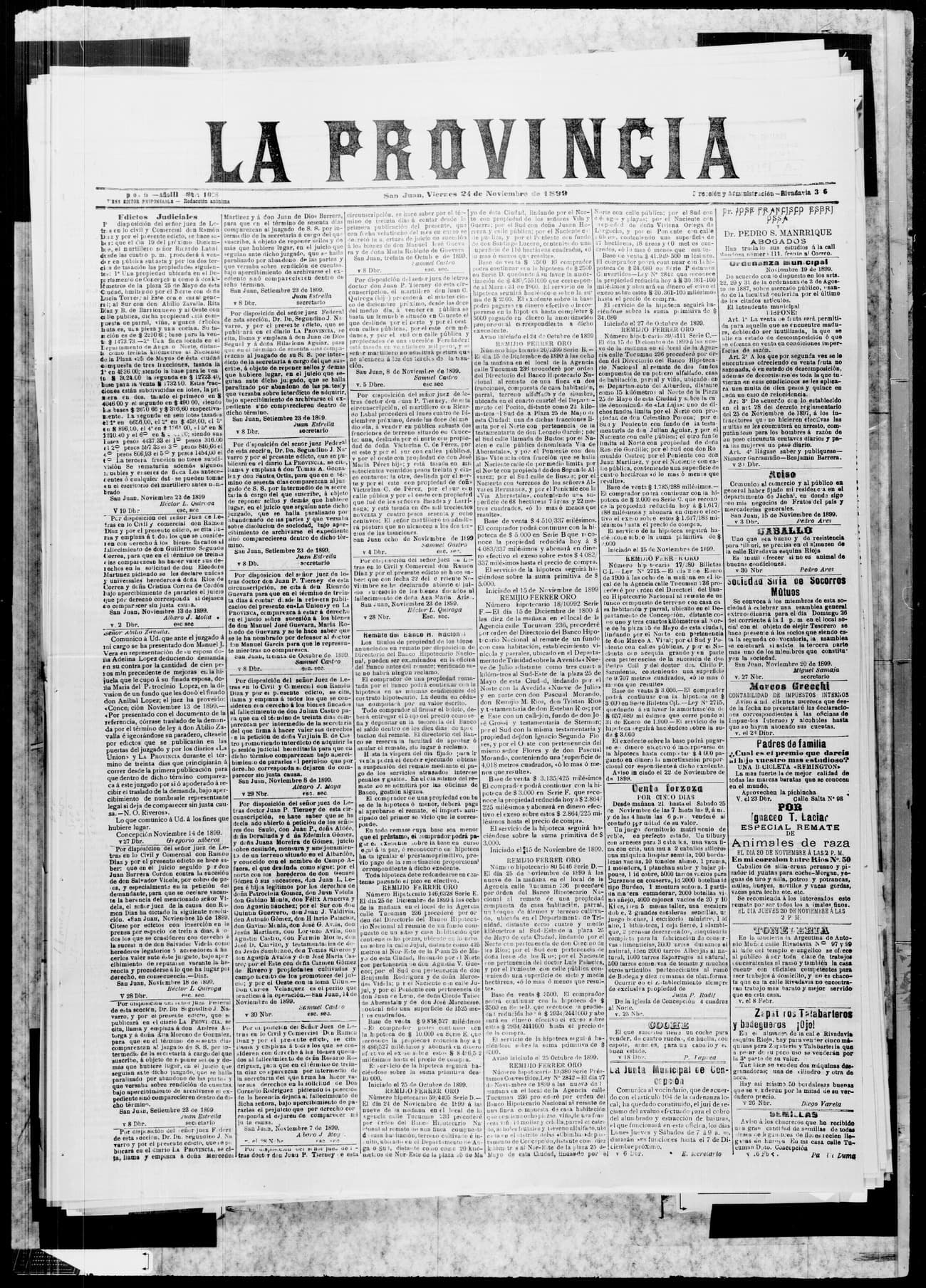 Portada · 24 de Noviembre de 1899