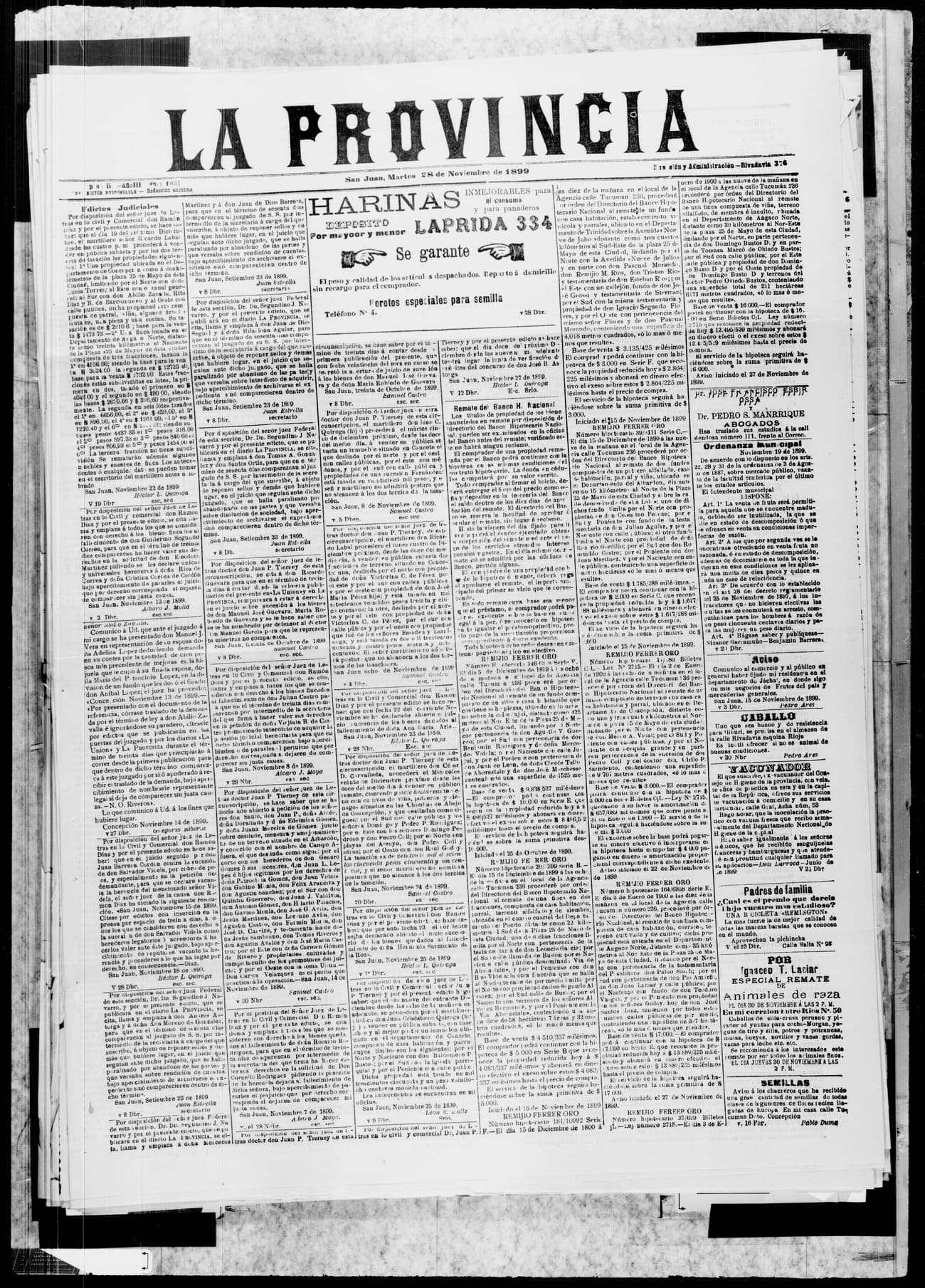 Portada · 28 de Noviembre de 1899