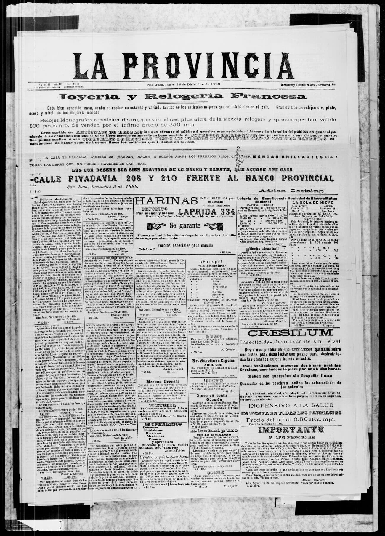 Portada · 18 de Diciembre de 1899