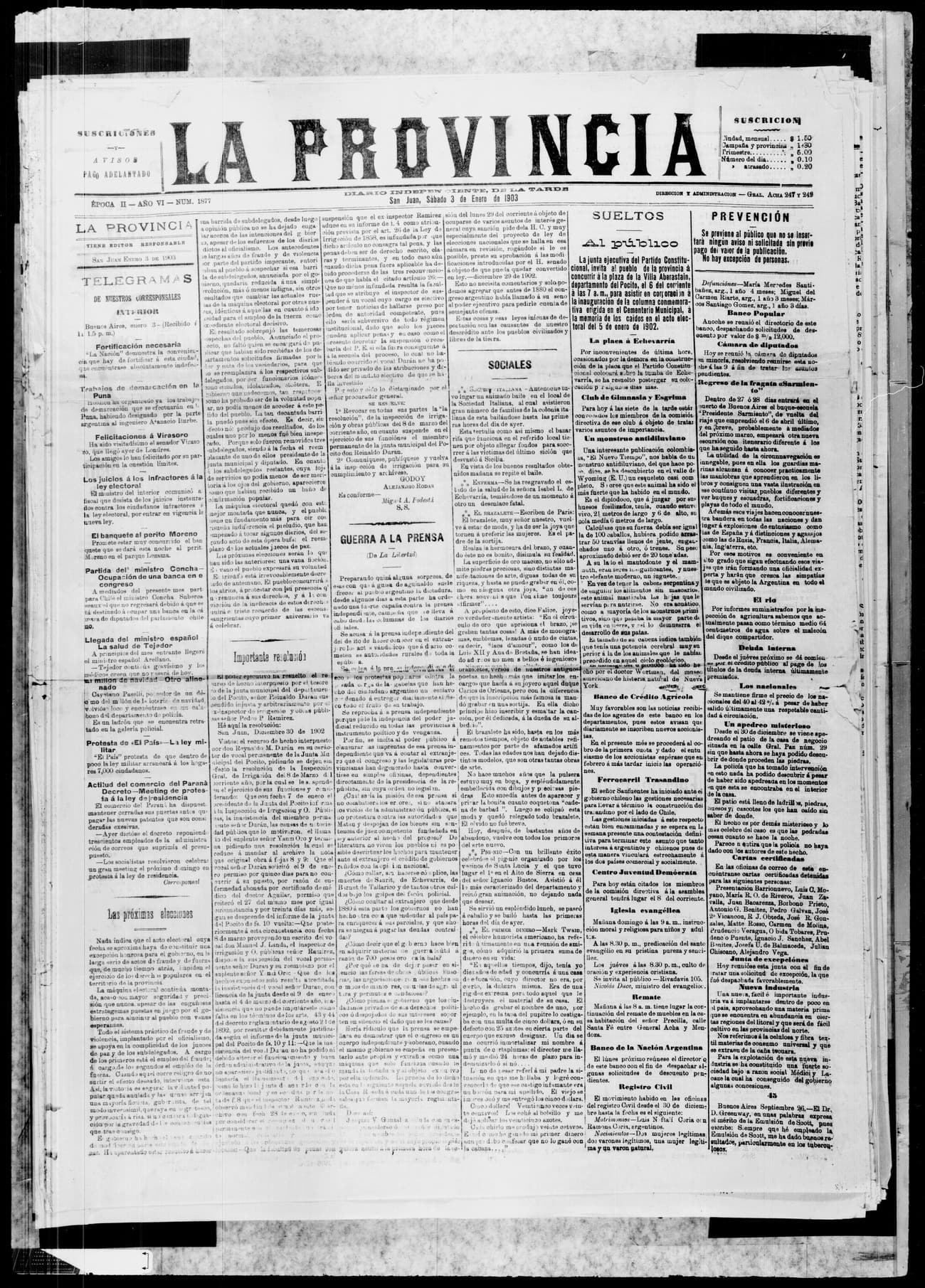 Portada · 3 de Enero de 1903