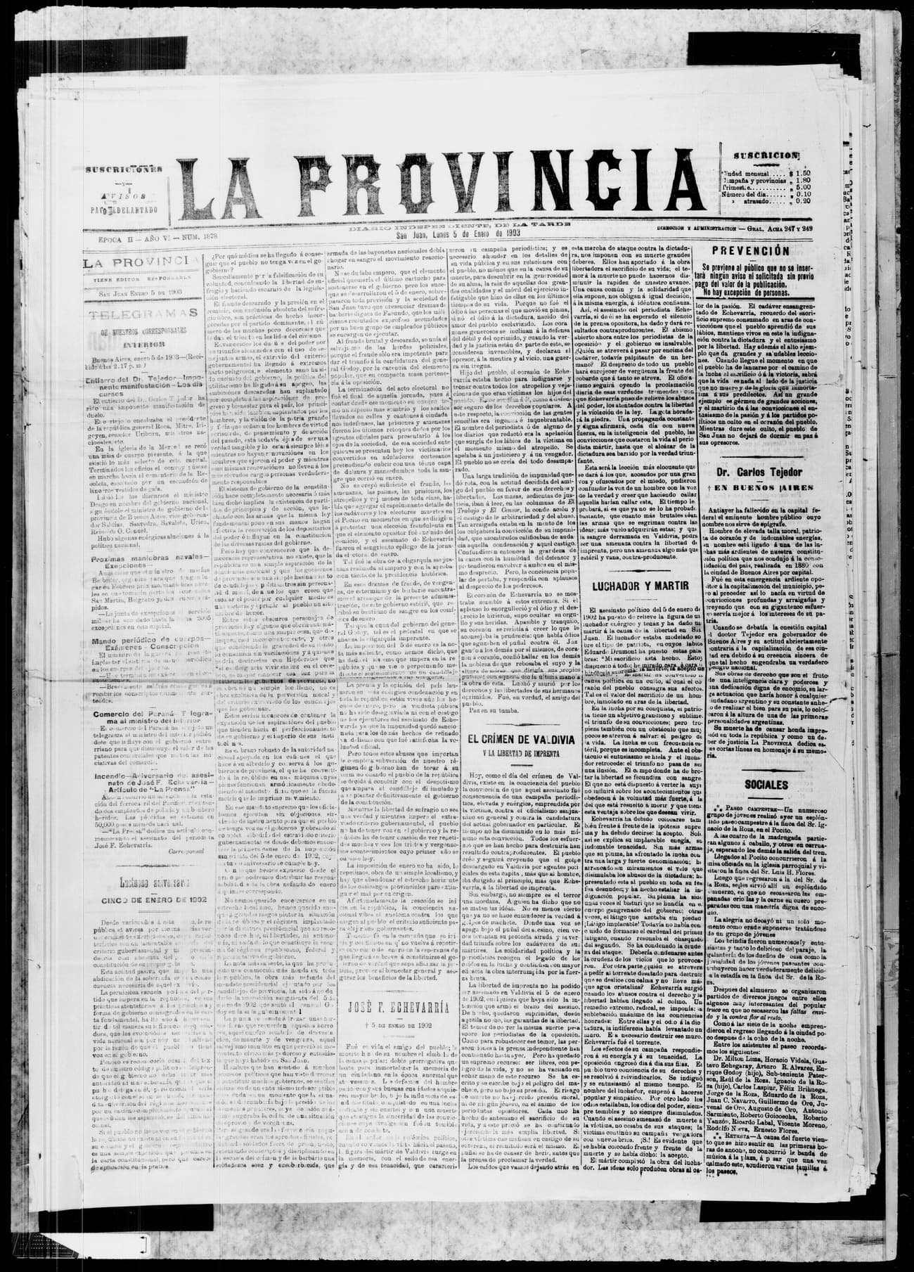 Portada · 5 de Enero de 1903