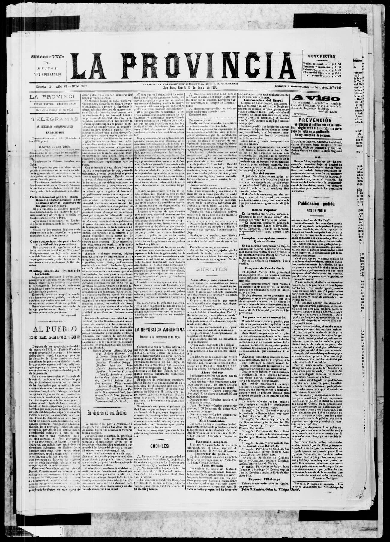 Portada · 10 de Enero de 1903