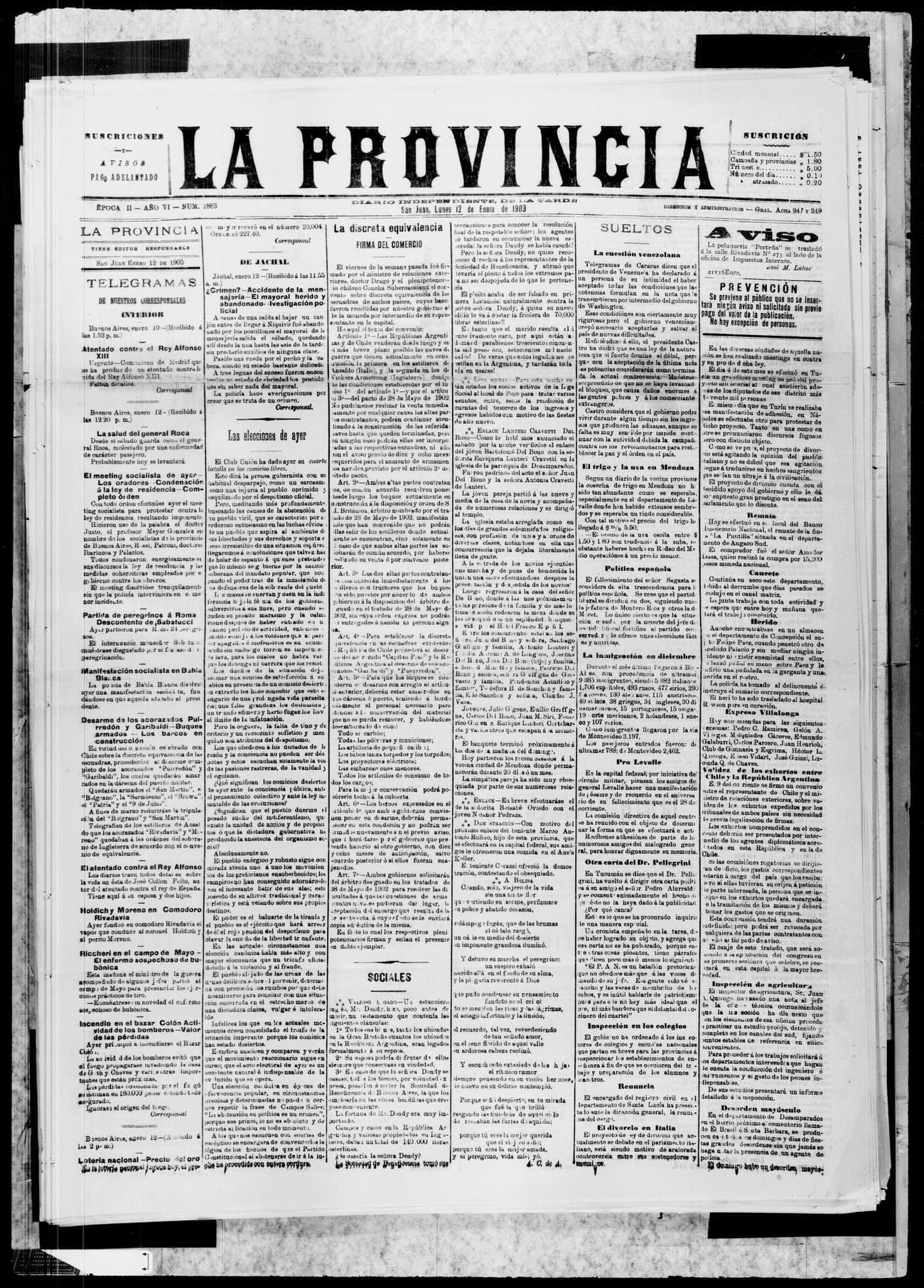 Portada · 12 de Enero de 1903