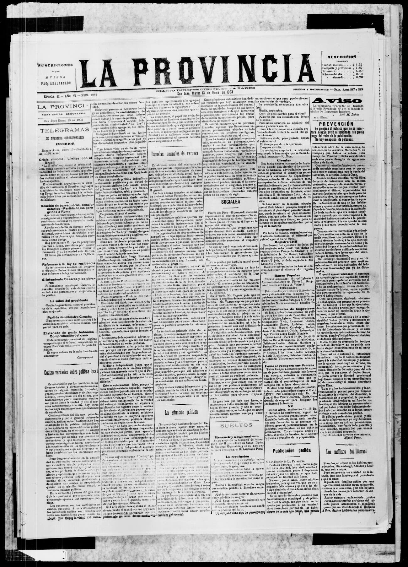 Portada · 13 de Enero de 1903