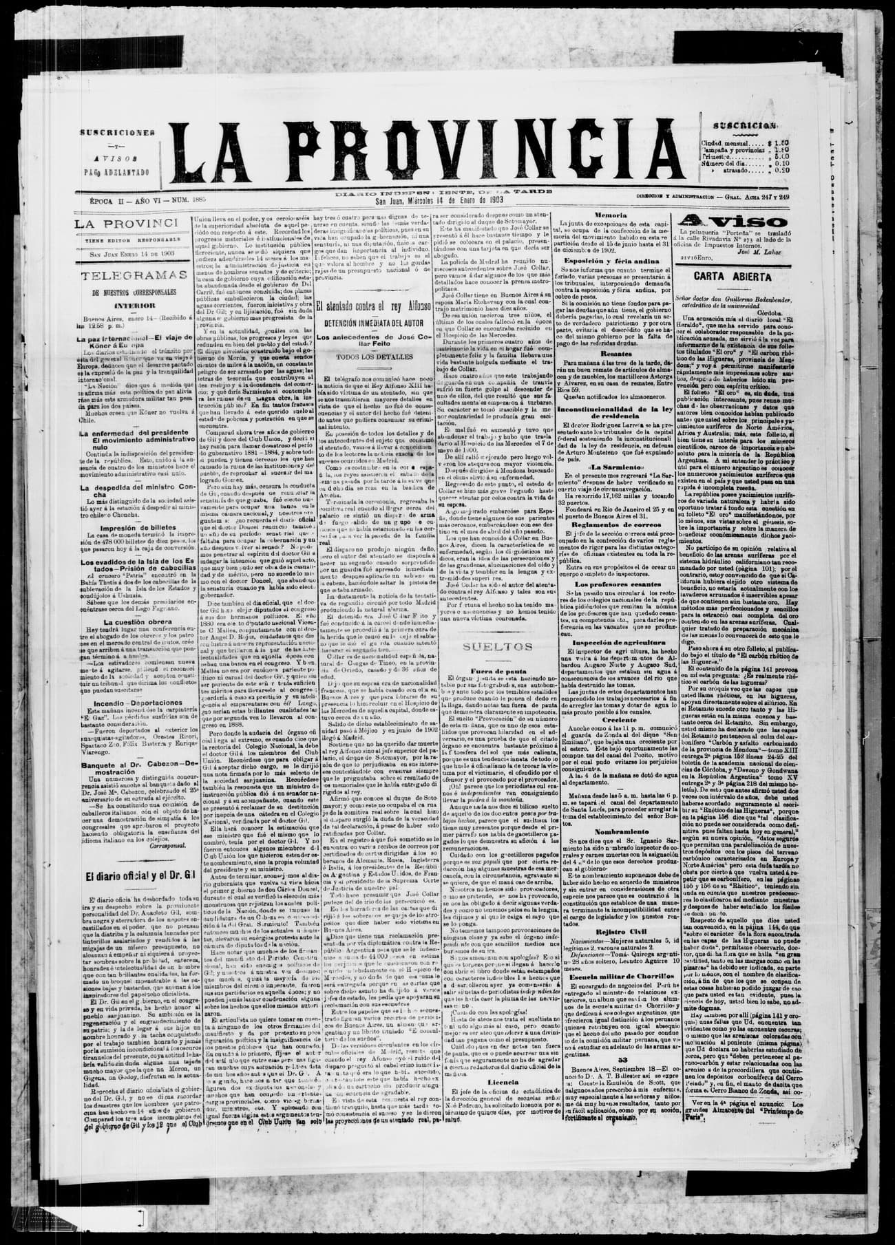 Portada · 14 de Enero de 1903