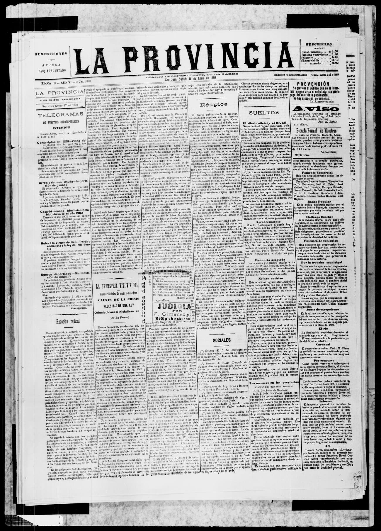 Portada · 17 de Enero de 1903