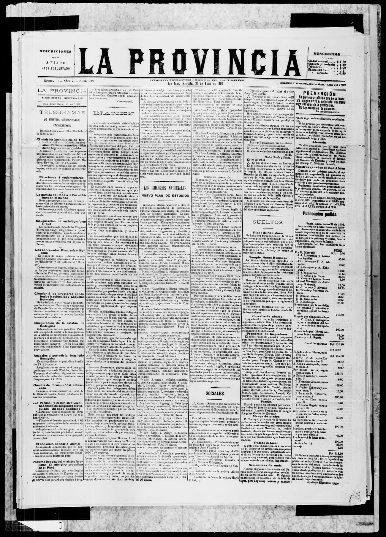 Portada · 21 de Enero de 1903