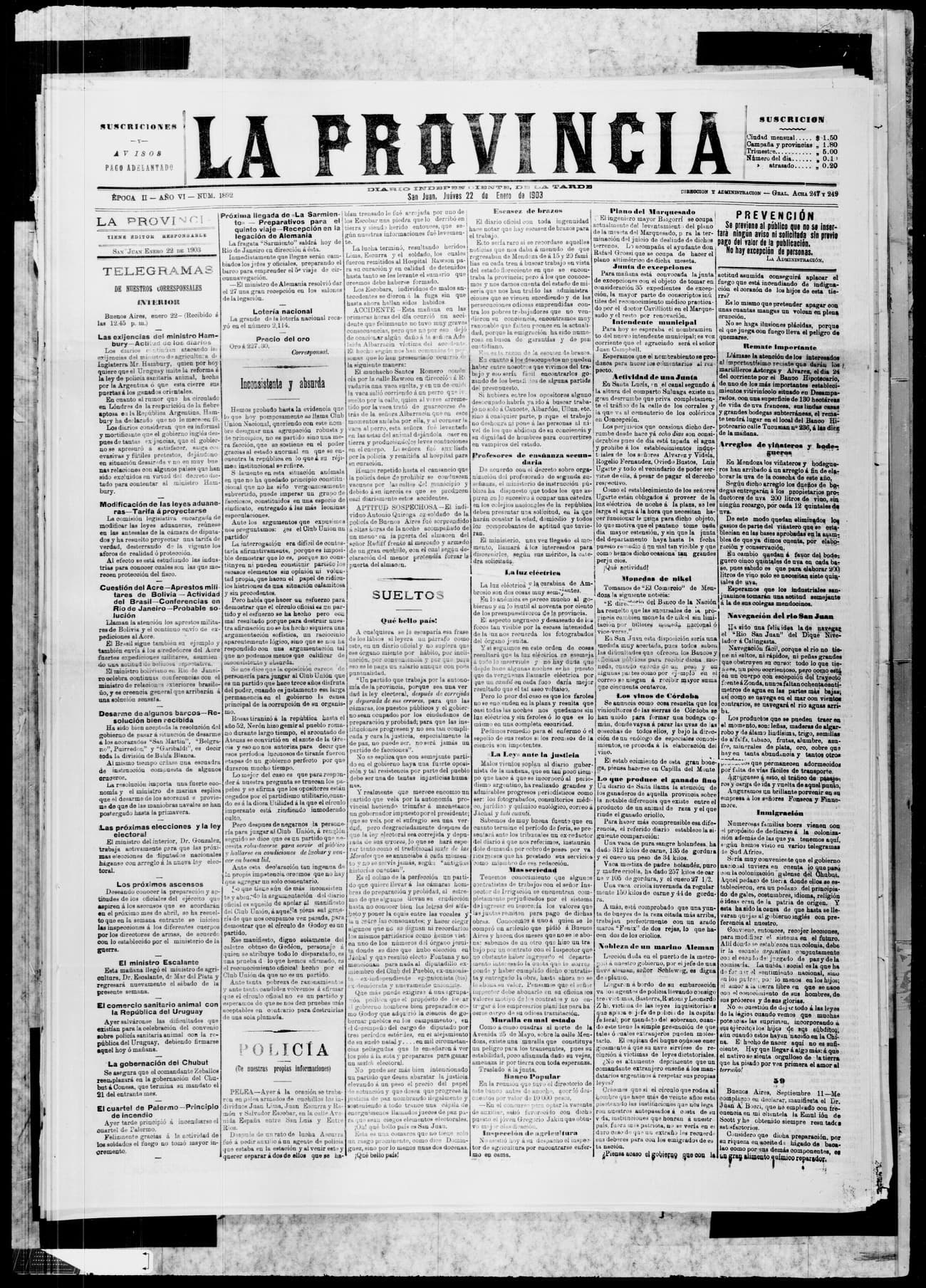 Portada · 22 de Enero de 1903