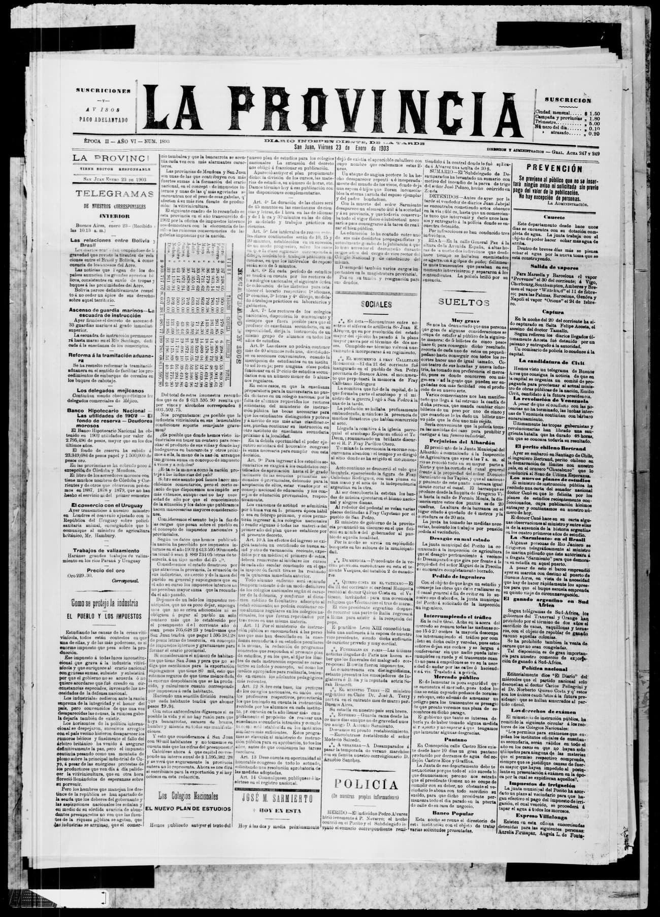 Portada · 23 de Enero de 1903