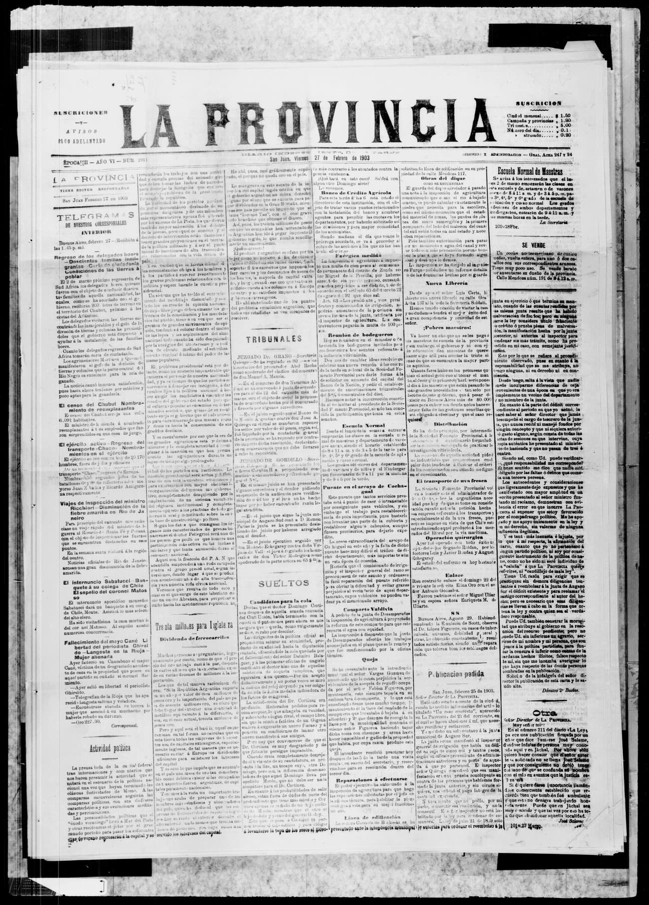 Portada · 27 de Febrero de 1903