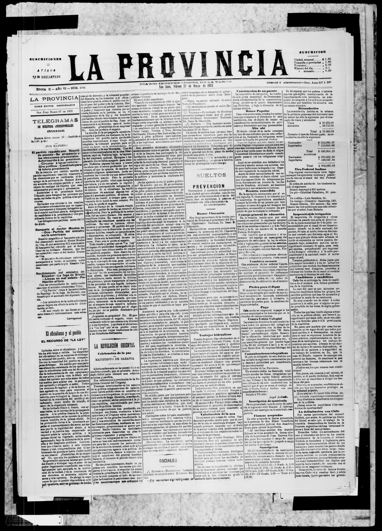 Portada · 27 de Marzo de 1903