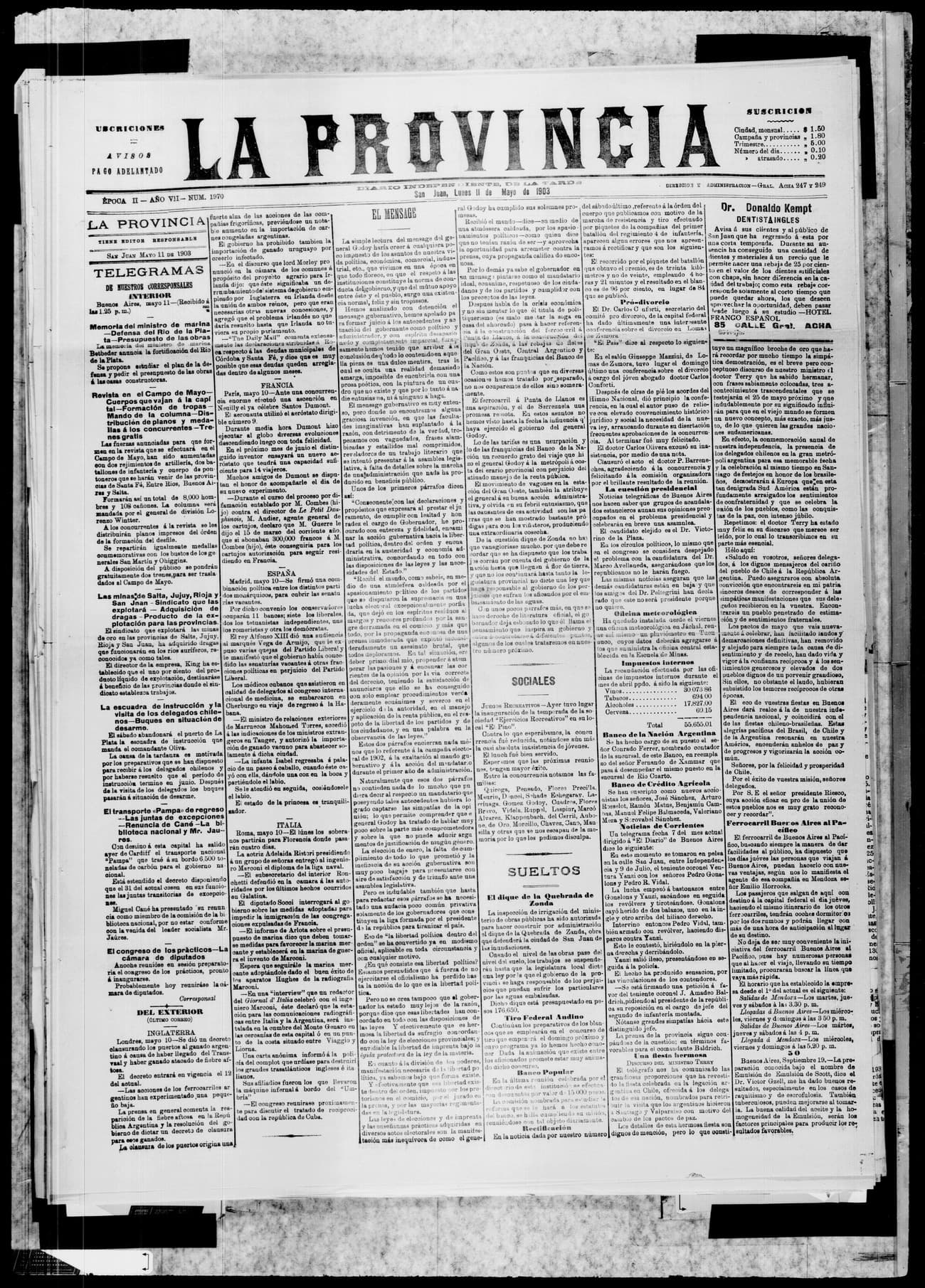 Portada · 11 de Mayo de 1903