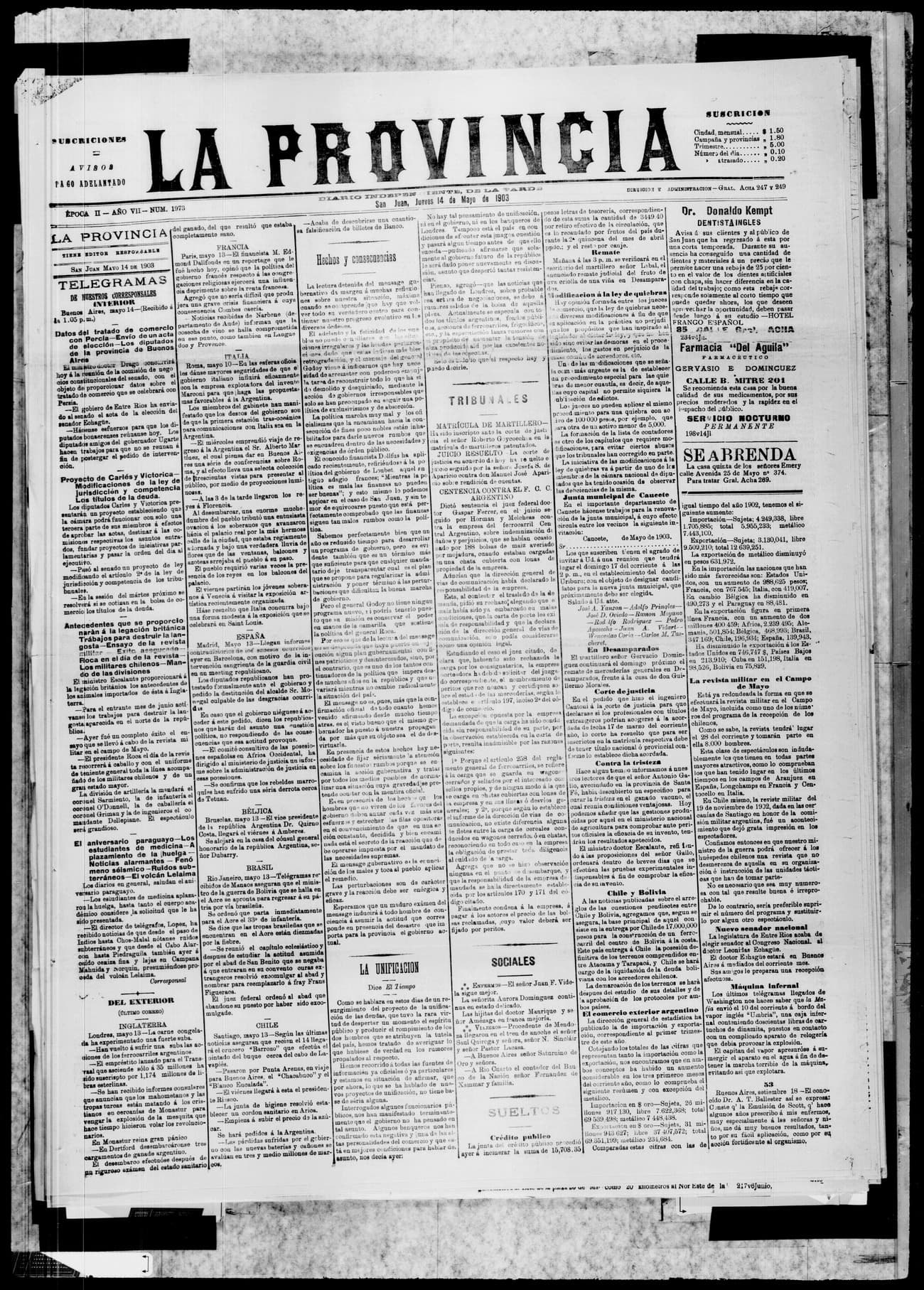 Portada · 14 de Mayo de 1903