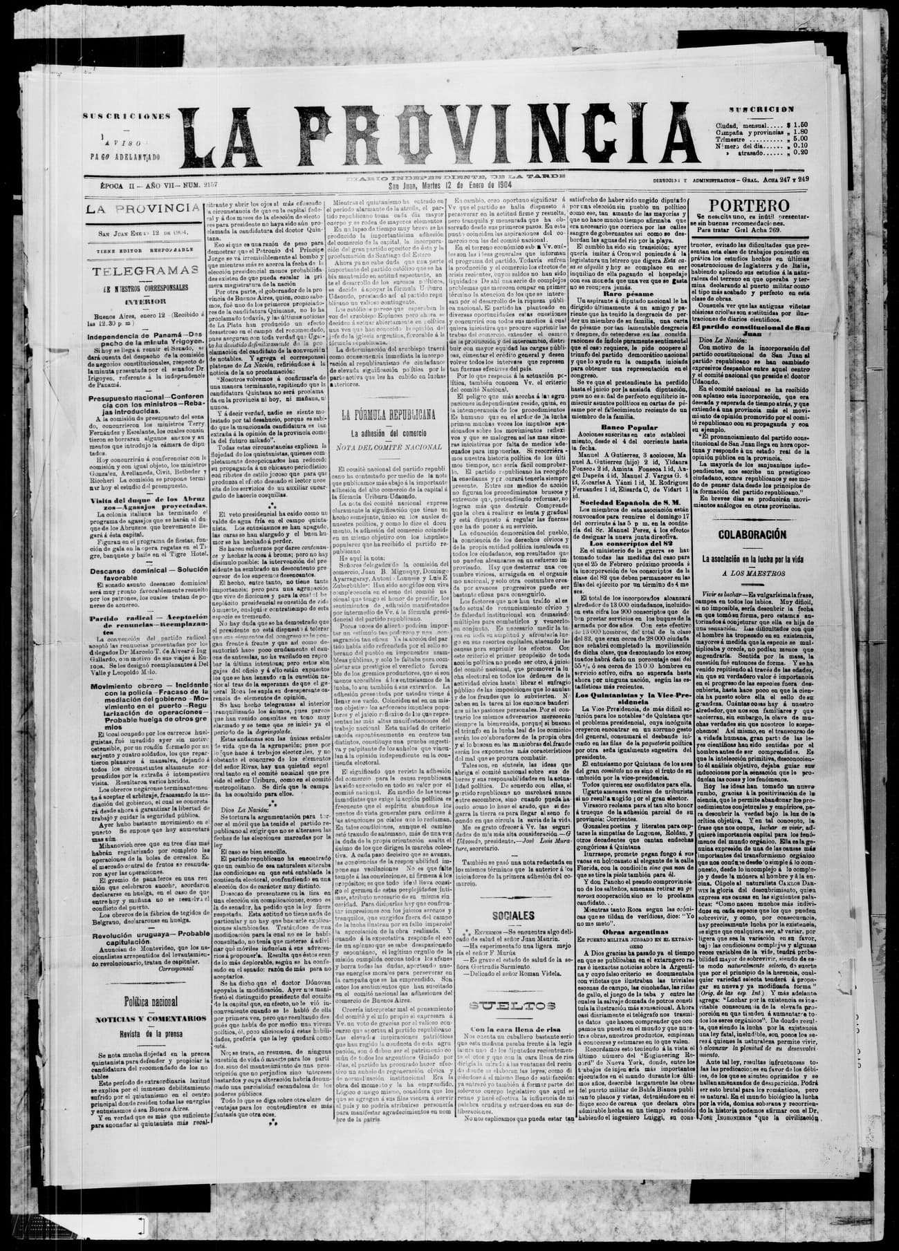 Portada · 12 de Enero de 1904