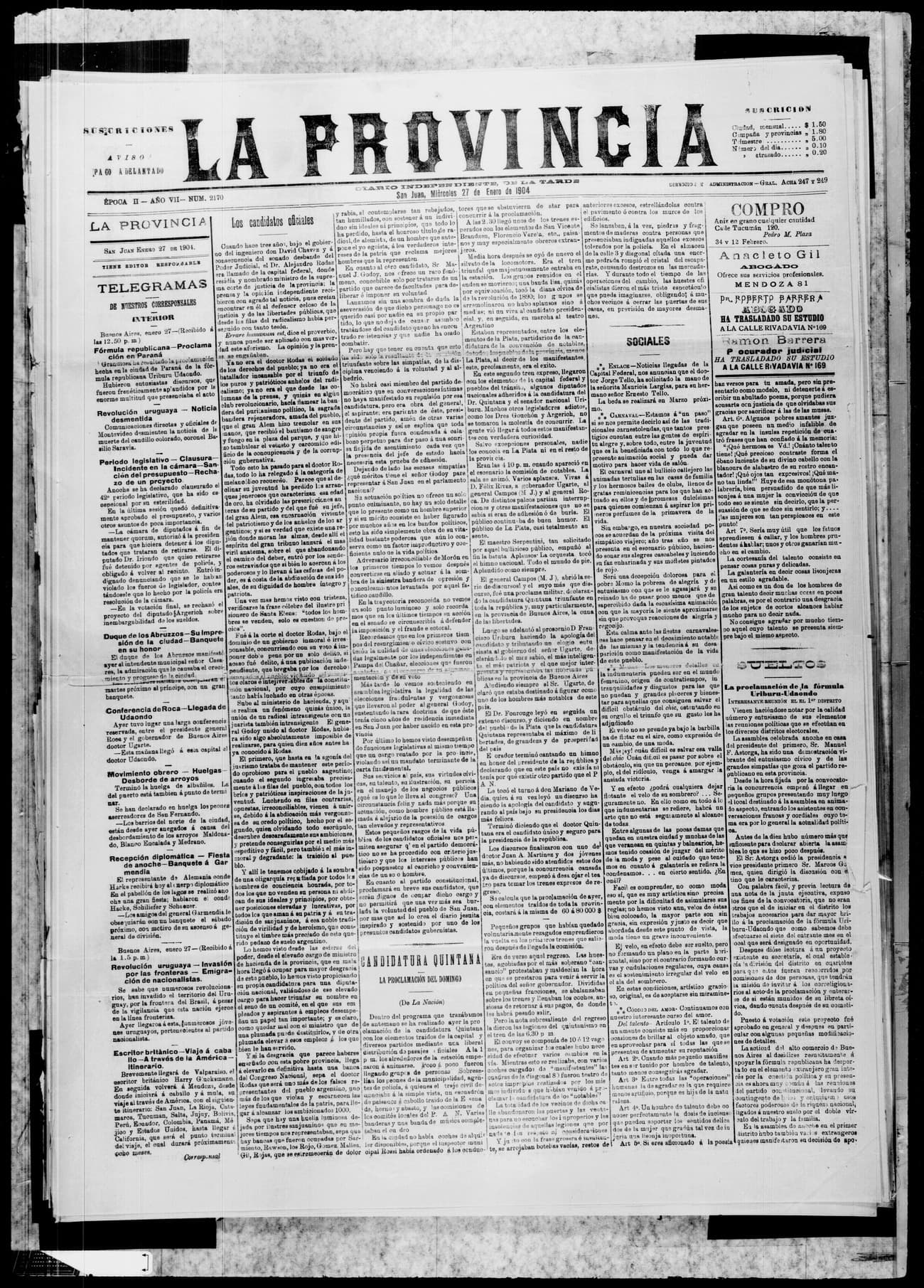 Portada · 27 de Enero de 1904