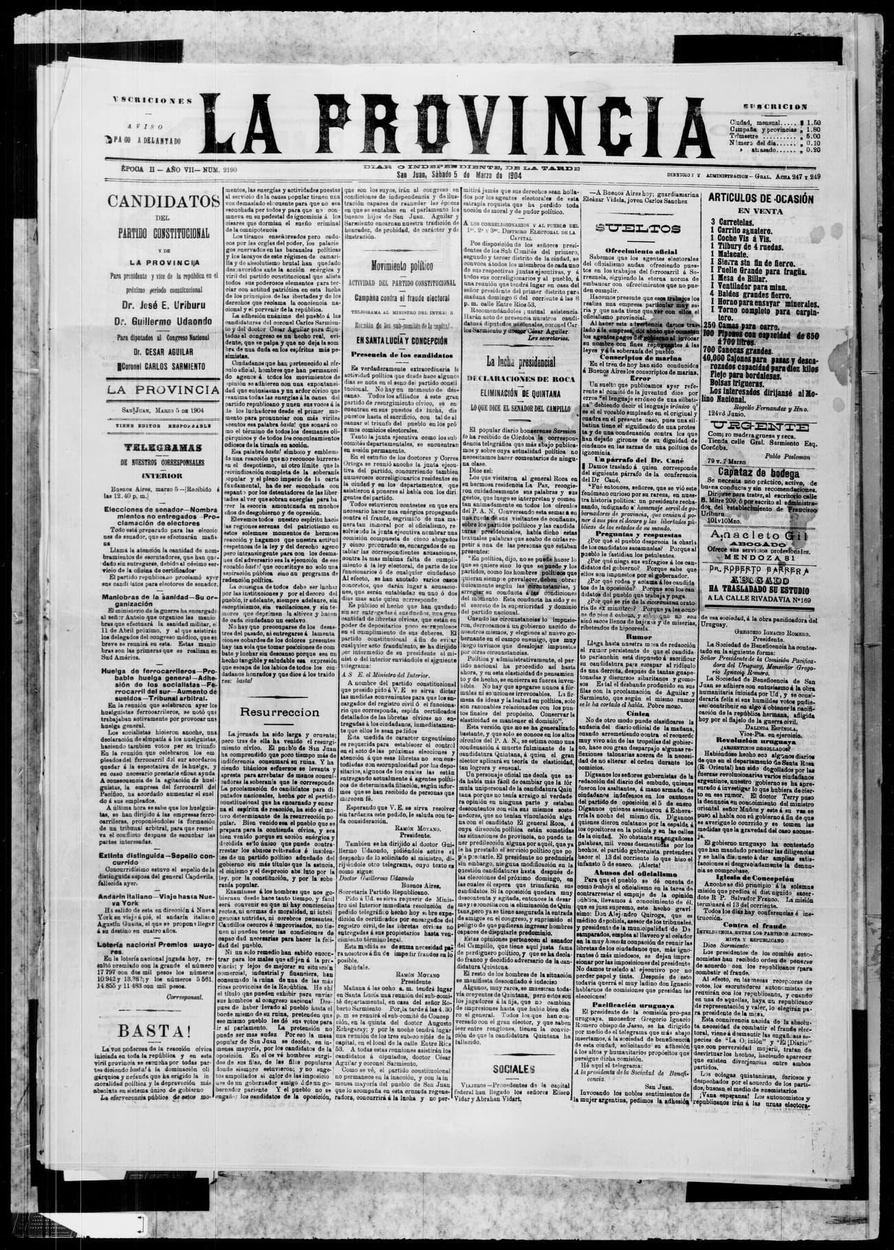 Portada · 5 de Marzo de 1904