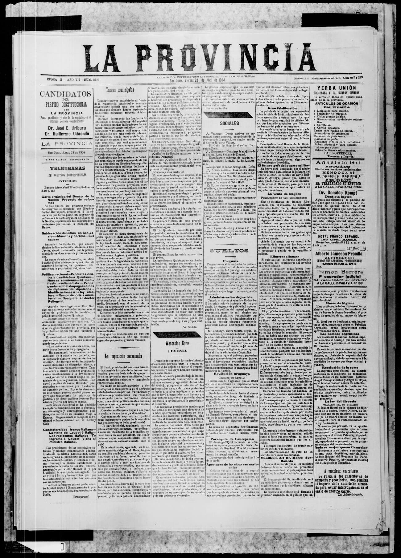 Portada · 22 de Abril de 1904