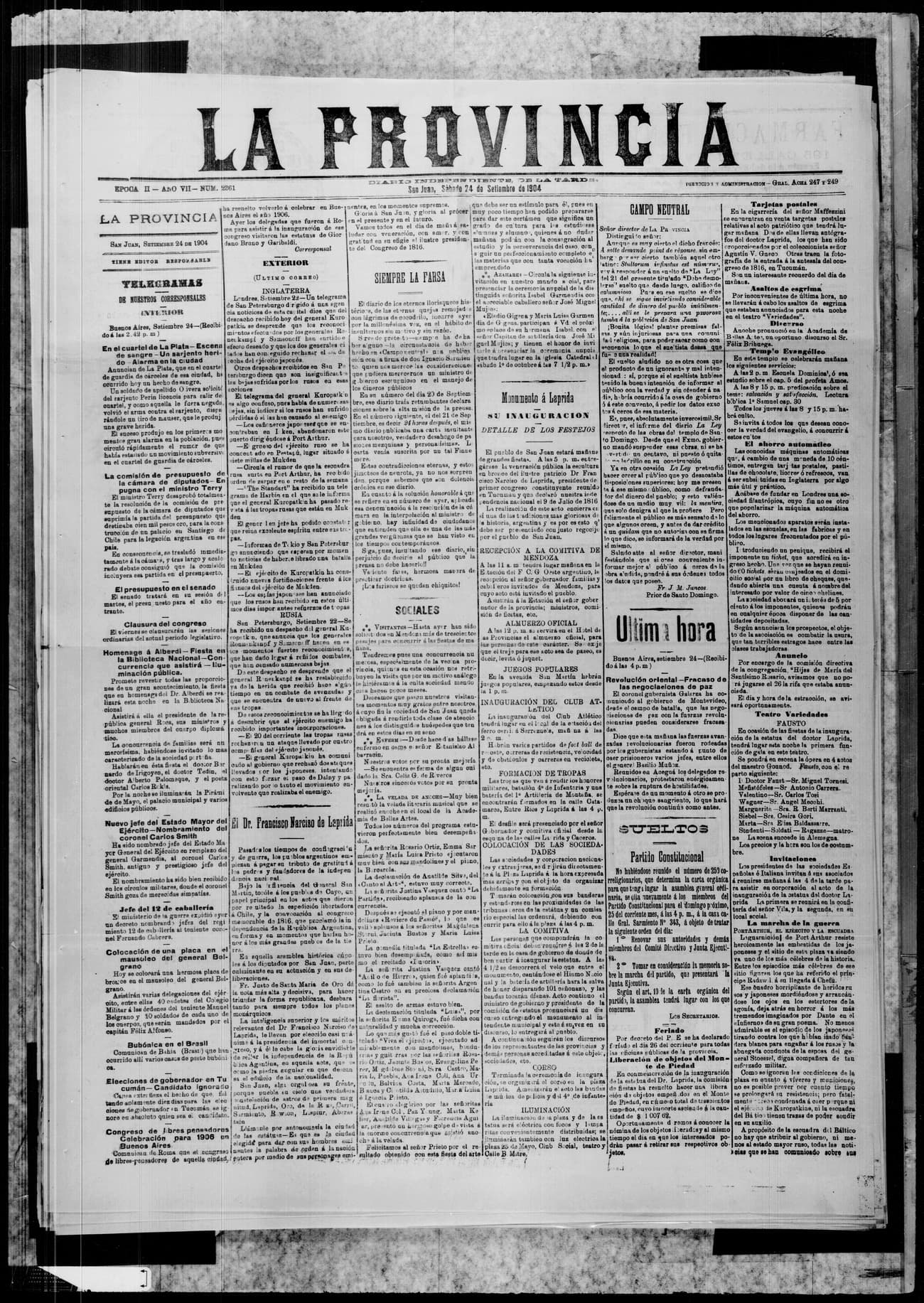 Portada · 24 de Septiembre de 1904