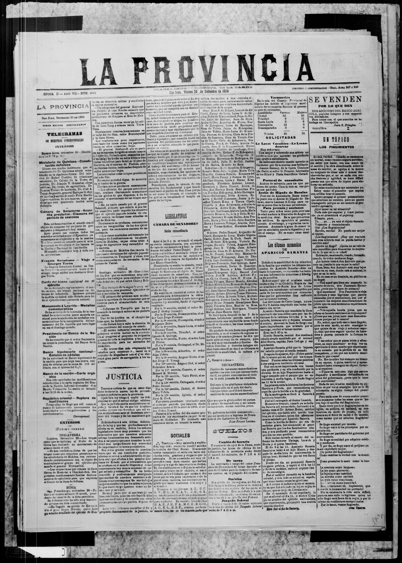 Portada · 30 de Septiembre de 1904