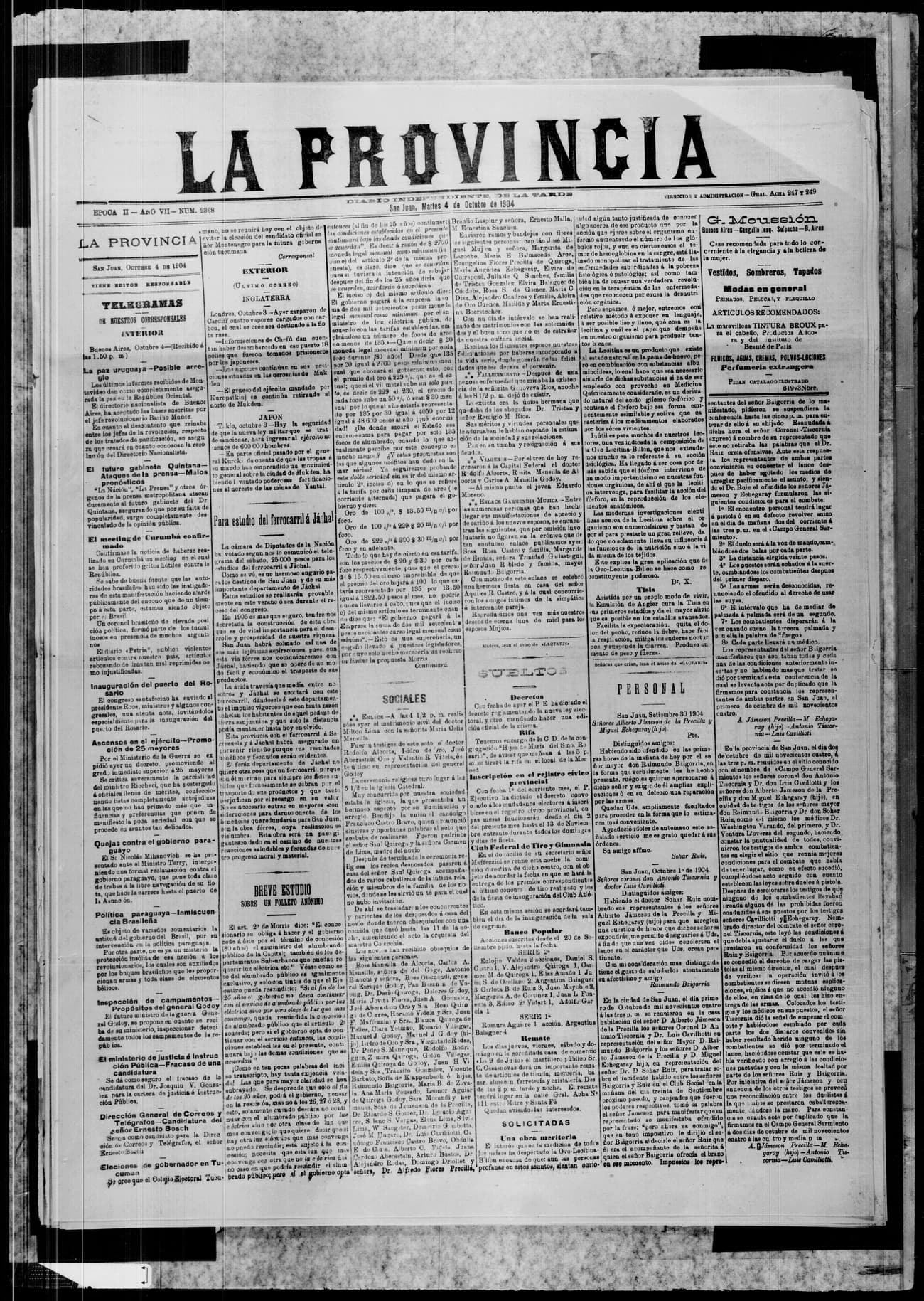 Portada · 4 de Octubre de 1904