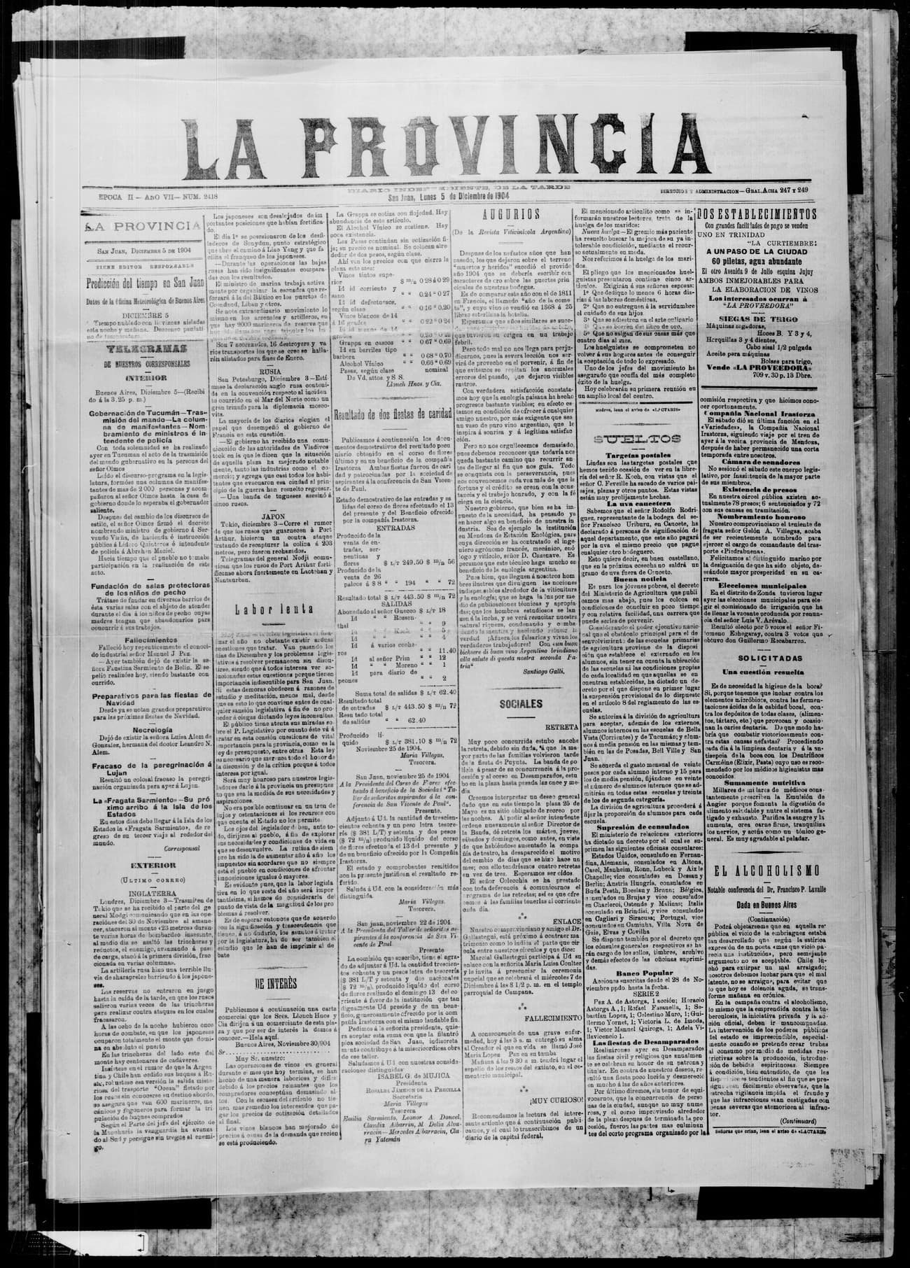 Portada · 5 de Diciembre de 1904