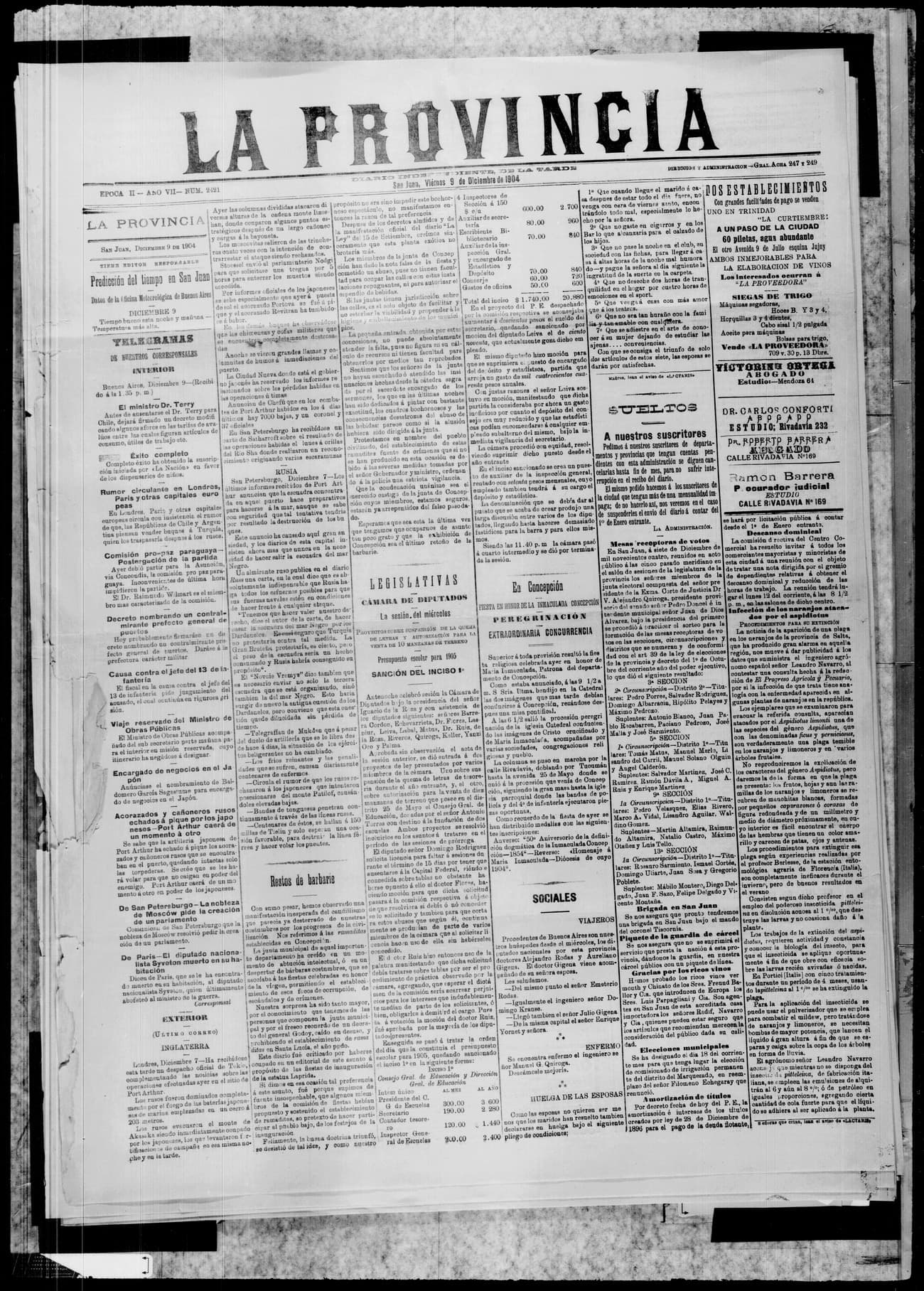 Portada · 9 de Diciembre de 1904
