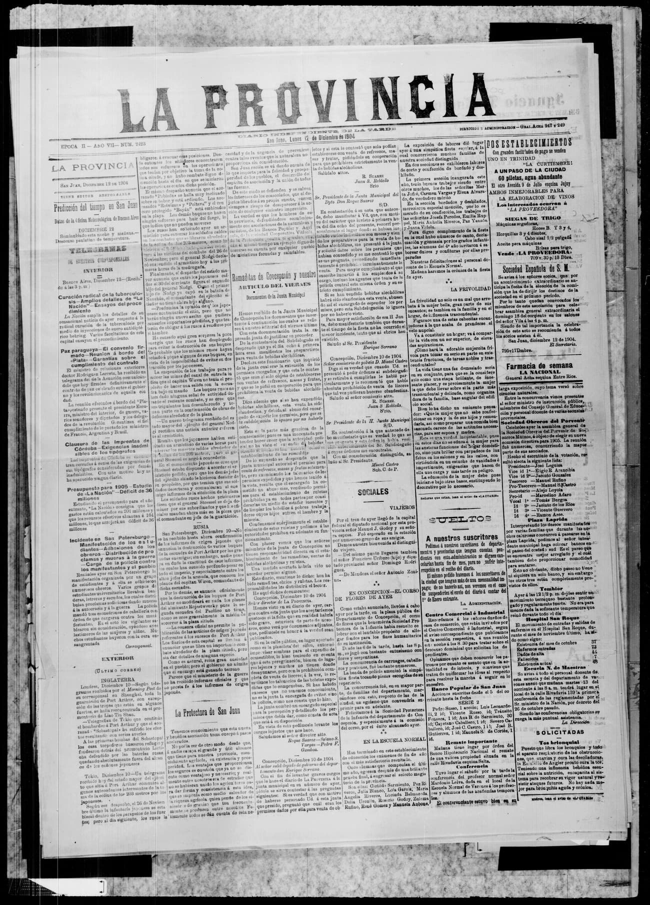 Portada · 12 de Diciembre de 1904