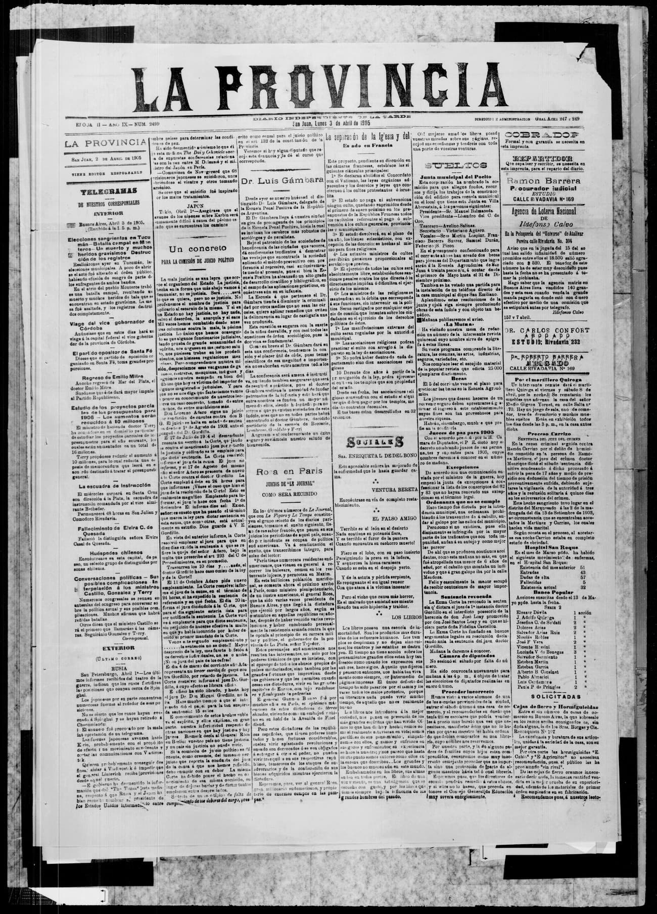 Portada · 3 de Abril de 1905