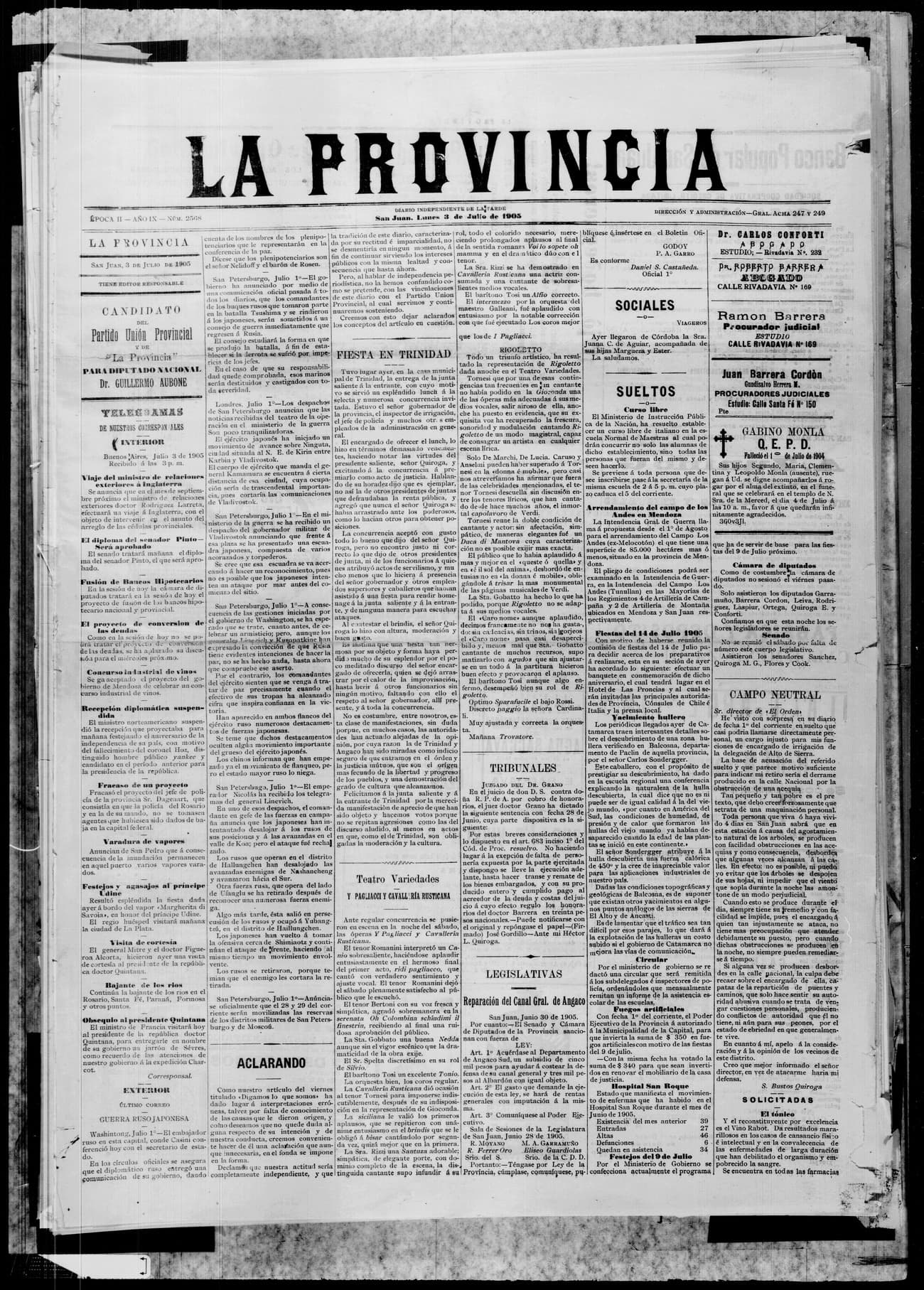 Portada · 3 de Julio de 1905