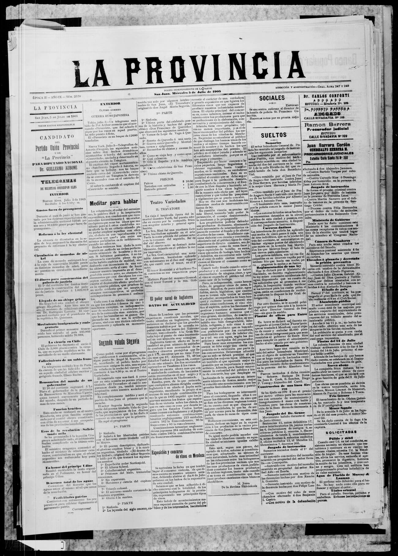Portada · 5 de Julio de 1905