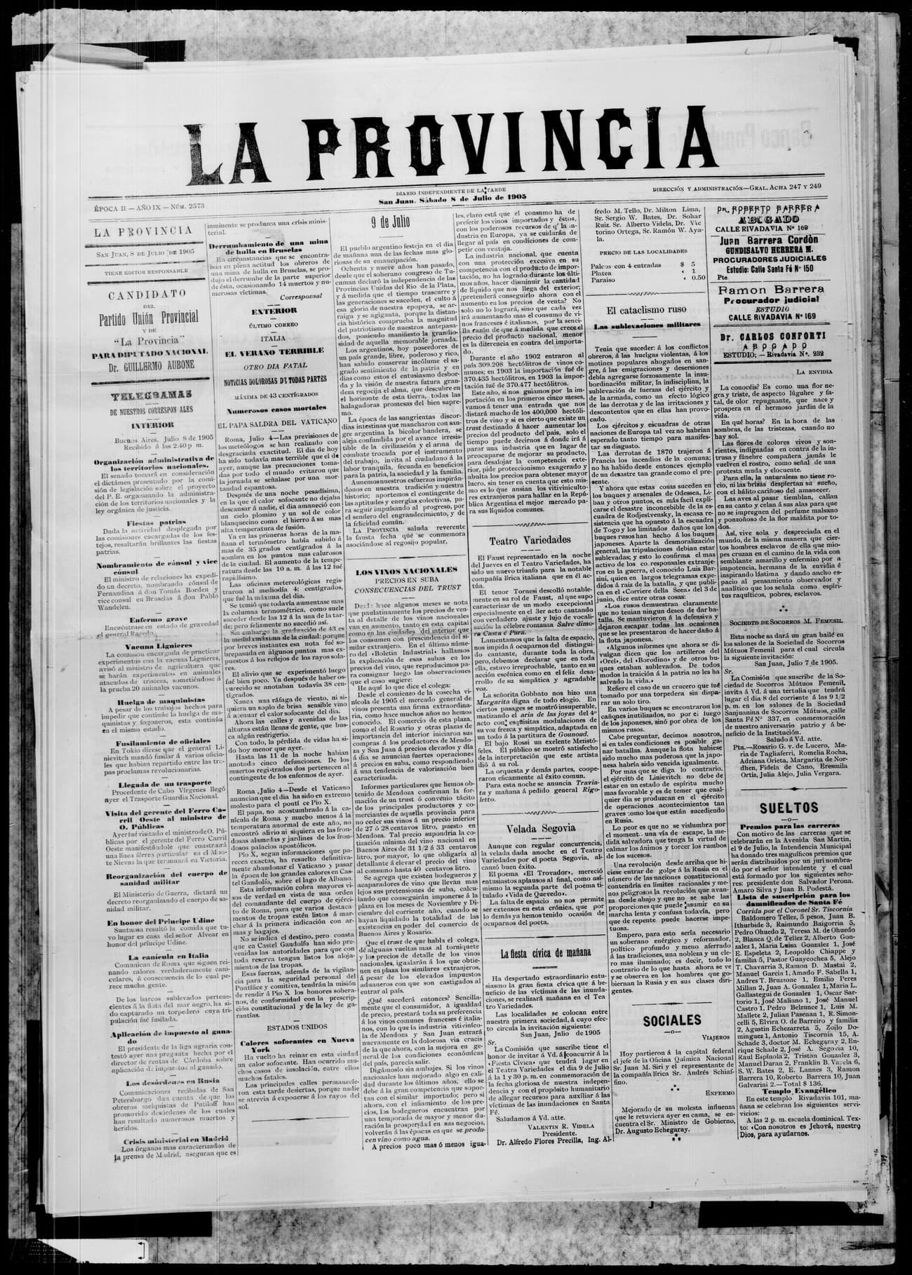 Portada · 8 de Julio de 1905
