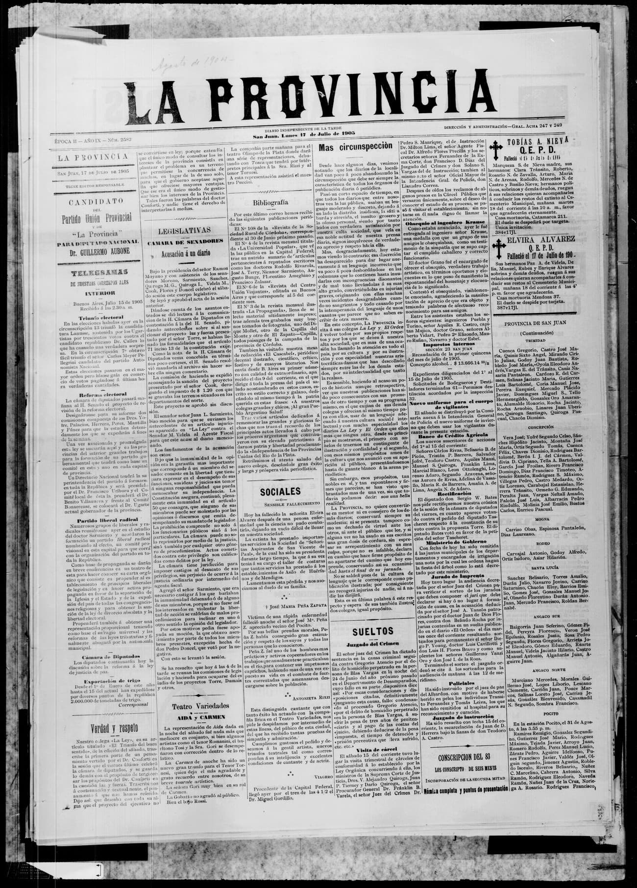 Portada · 17 de Julio de 1905