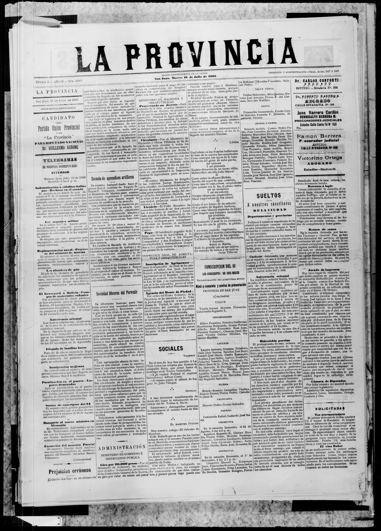 Portada · 18 de Julio de 1905